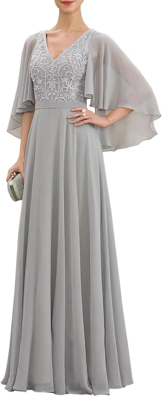 Mother of The Bride Dresses Long Lace 2024 Mother Dress for Wedding Ruffles Sleeves Evening Gown