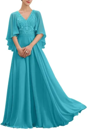 Mother of The Bride Dresses Long Lace 2024 Mother Dress for Wedding Ruffles Sleeves Evening Gown