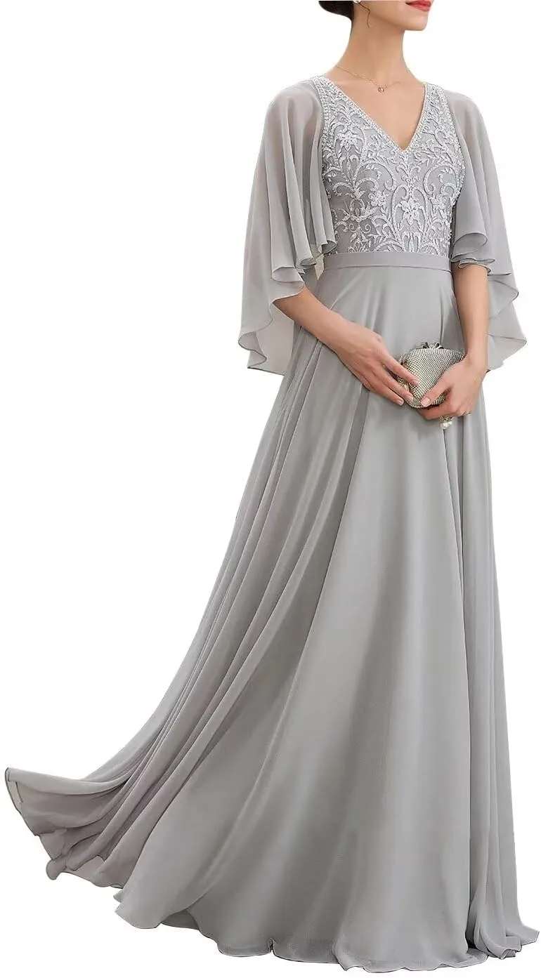 Mother of The Bride Dresses Long Lace 2024 Mother Dress for Wedding Ruffles Sleeves Evening Gown