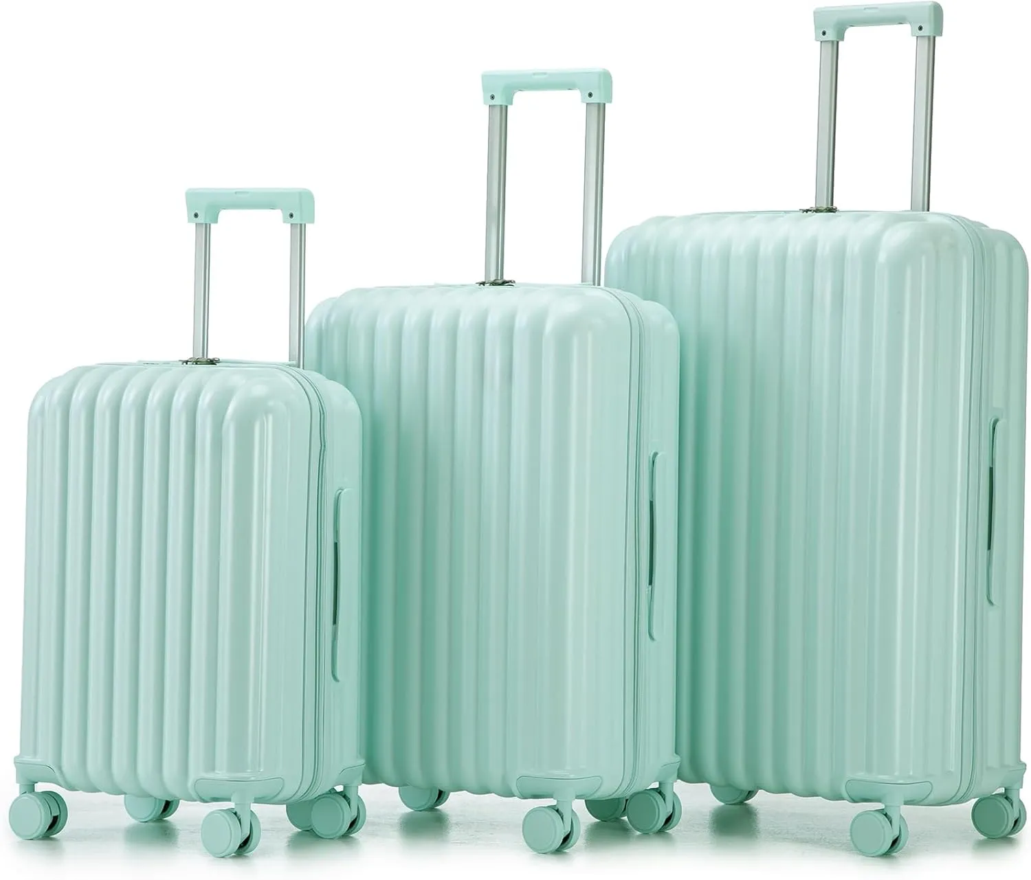 Multi-Functional Spinner Luggage for Travel, Built-In USB Port & Cup Holder, Stylish Mint Green Design