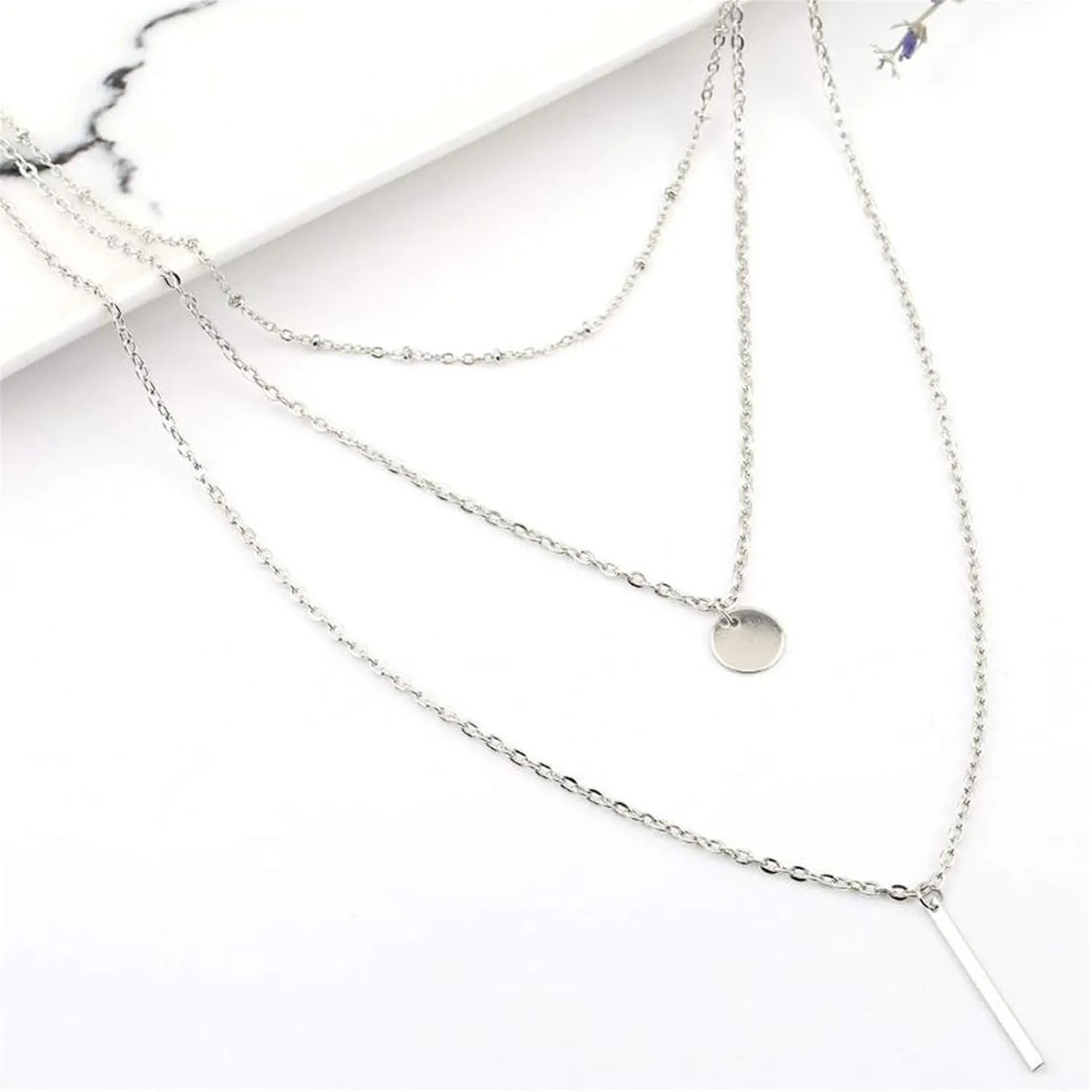 Multi Layered Choker for Women Teen GirlsLayering Necklace Boho Long Necklace Fashion Jewelry (Sliver, One Size)