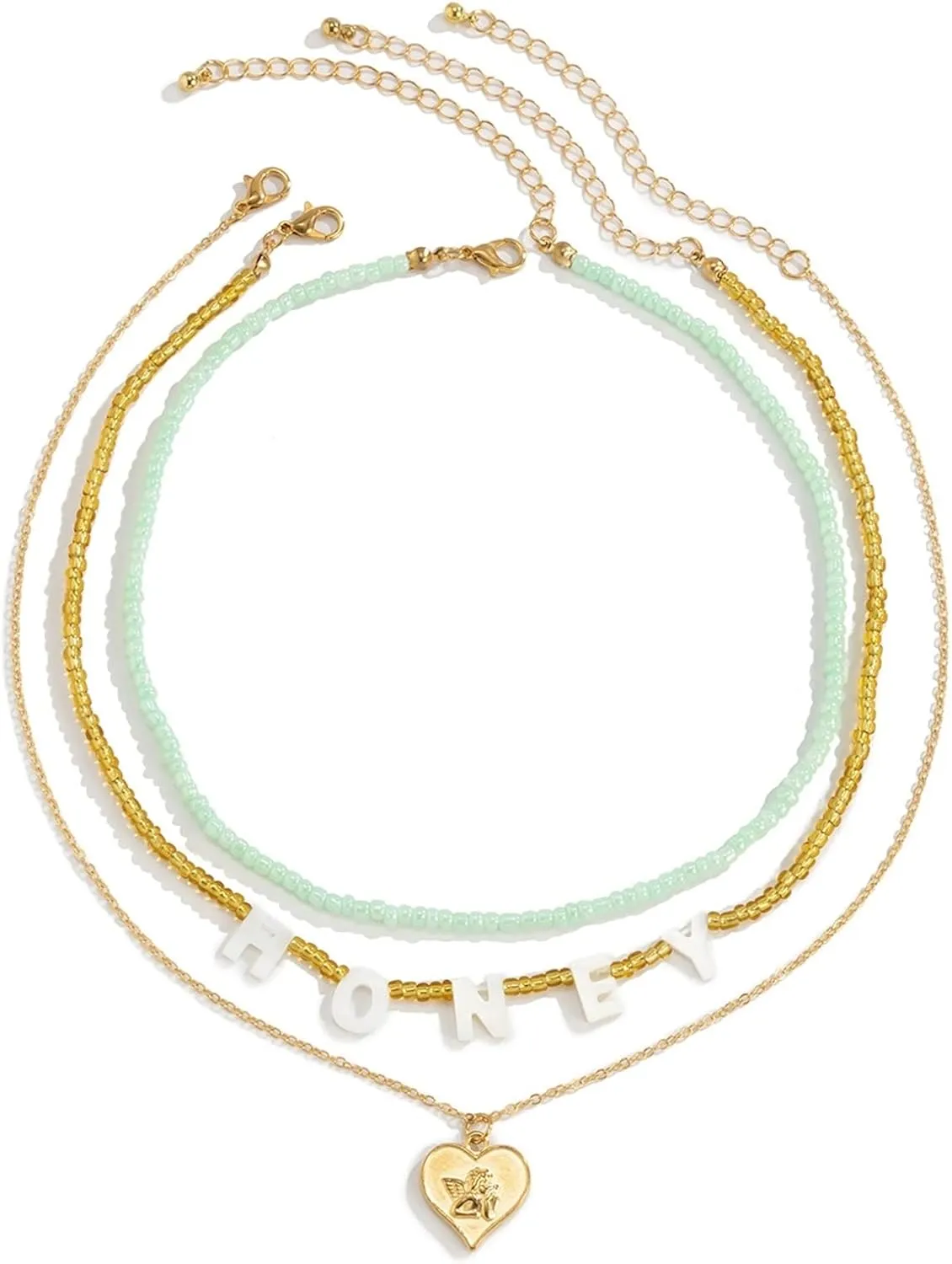 Multi Layered Necklaces for Women, 3 Layer Necklace for Girls Confidence Honey Design Valentines Day Gifts for Best Friends Teen Girls