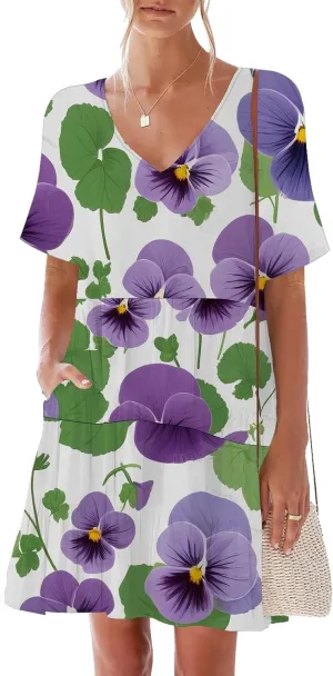 nclook Womens Summer Casual Dress Plus Size V-Neck Ruffle Sleeve Mini Dress with Pocket
