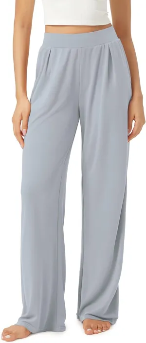 ODODOS Drapey Soft Wide Leg Pants for Women High Waist Casual Relaxed Lounge Pants with Pockets-29 Inseam