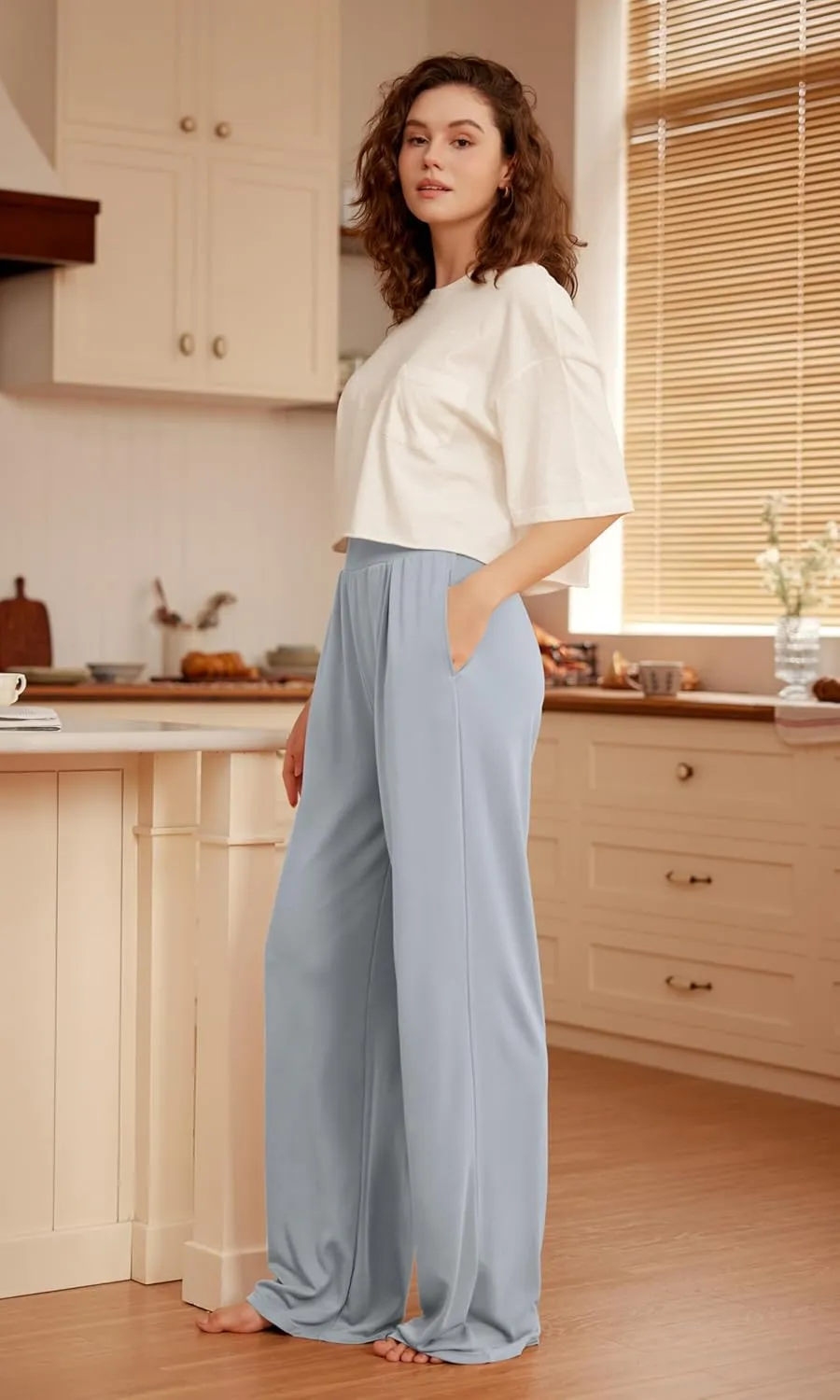ODODOS Drapey Soft Wide Leg Pants for Women High Waist Casual Relaxed Lounge Pants with Pockets-29 Inseam