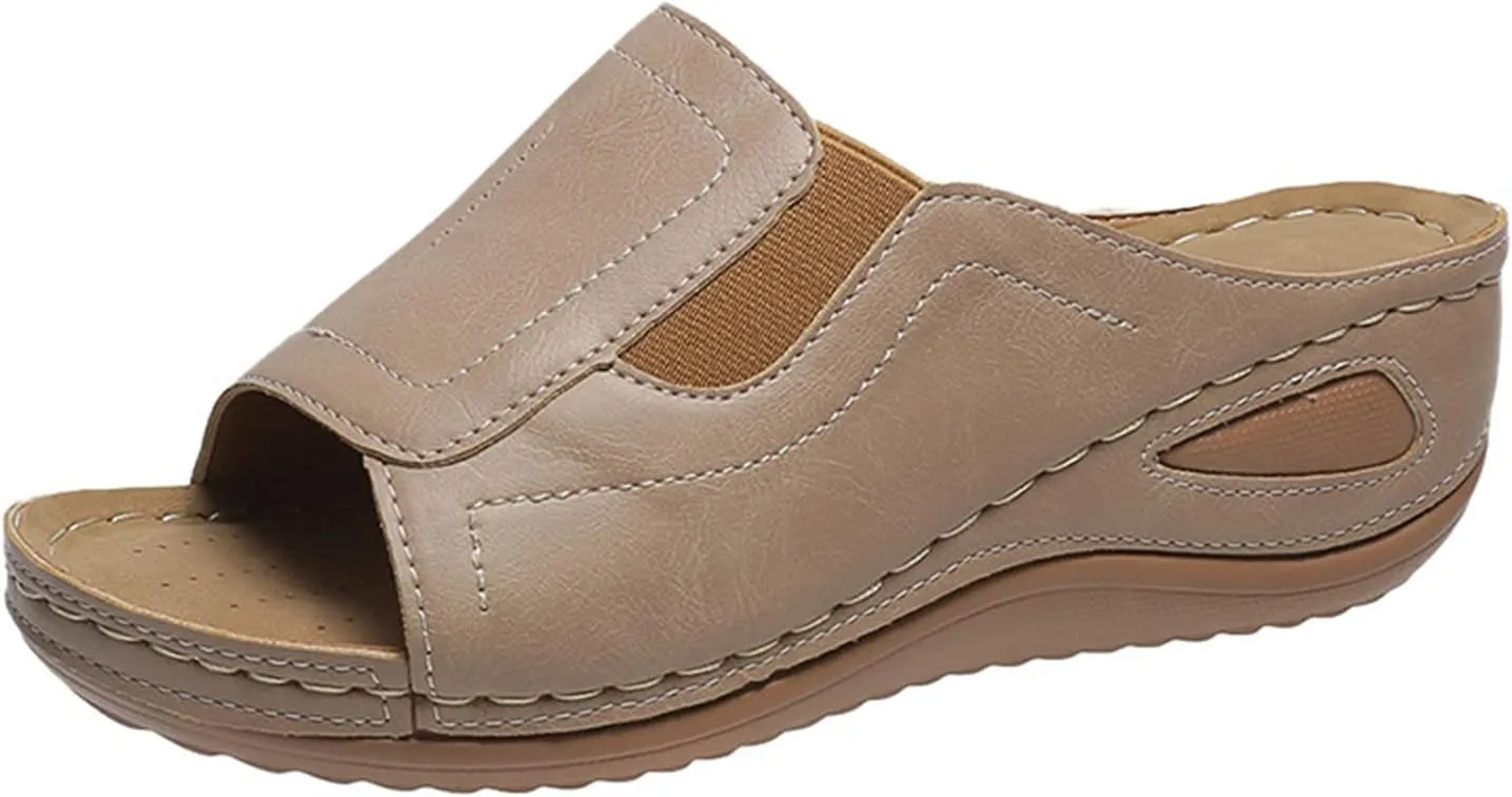 Orthopedic Sandals for Women Comfortable Slip On Wedge House Slipper Sandals Open Toe Fish Mouth Falt Sandal Concise Casual Shoes for Summer and Daily Wear
