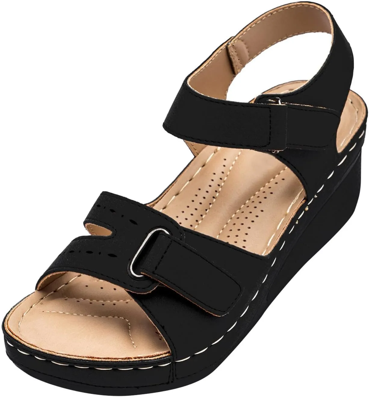 Orthopedic Sandals for Women Fashion, Open Toe Ankle Strap Platform Sandals Casual Strappy Low Wedges Slip on Sandals