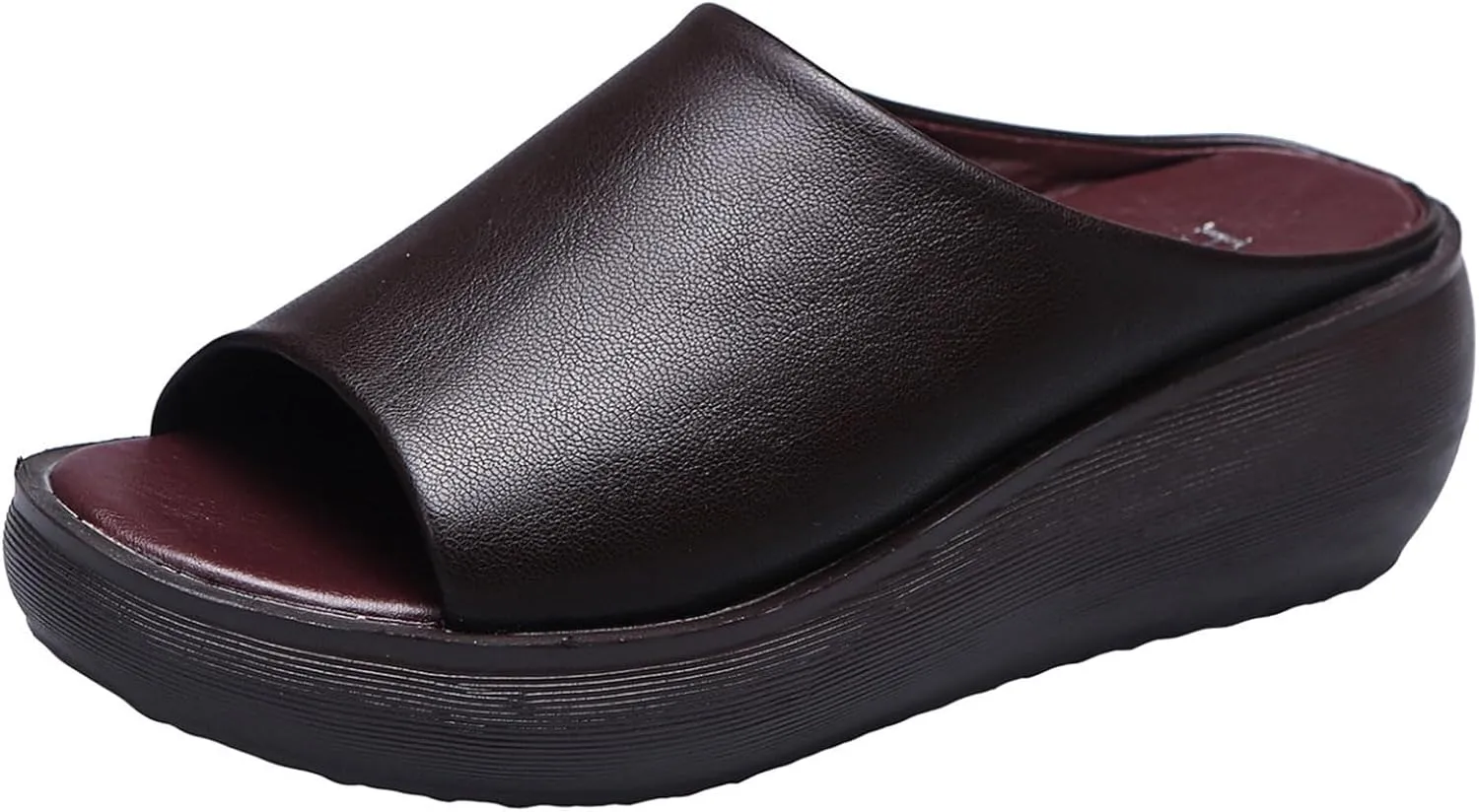 Orthopedic Sandals Summer Comfortable Orthotic Slip-On Leather Wedges High Heel Slides Open Toe Dressy Platform Arch Support Slip Soft Fashion Muffin Slippers Fishmouth Casual Outdoor Sandal