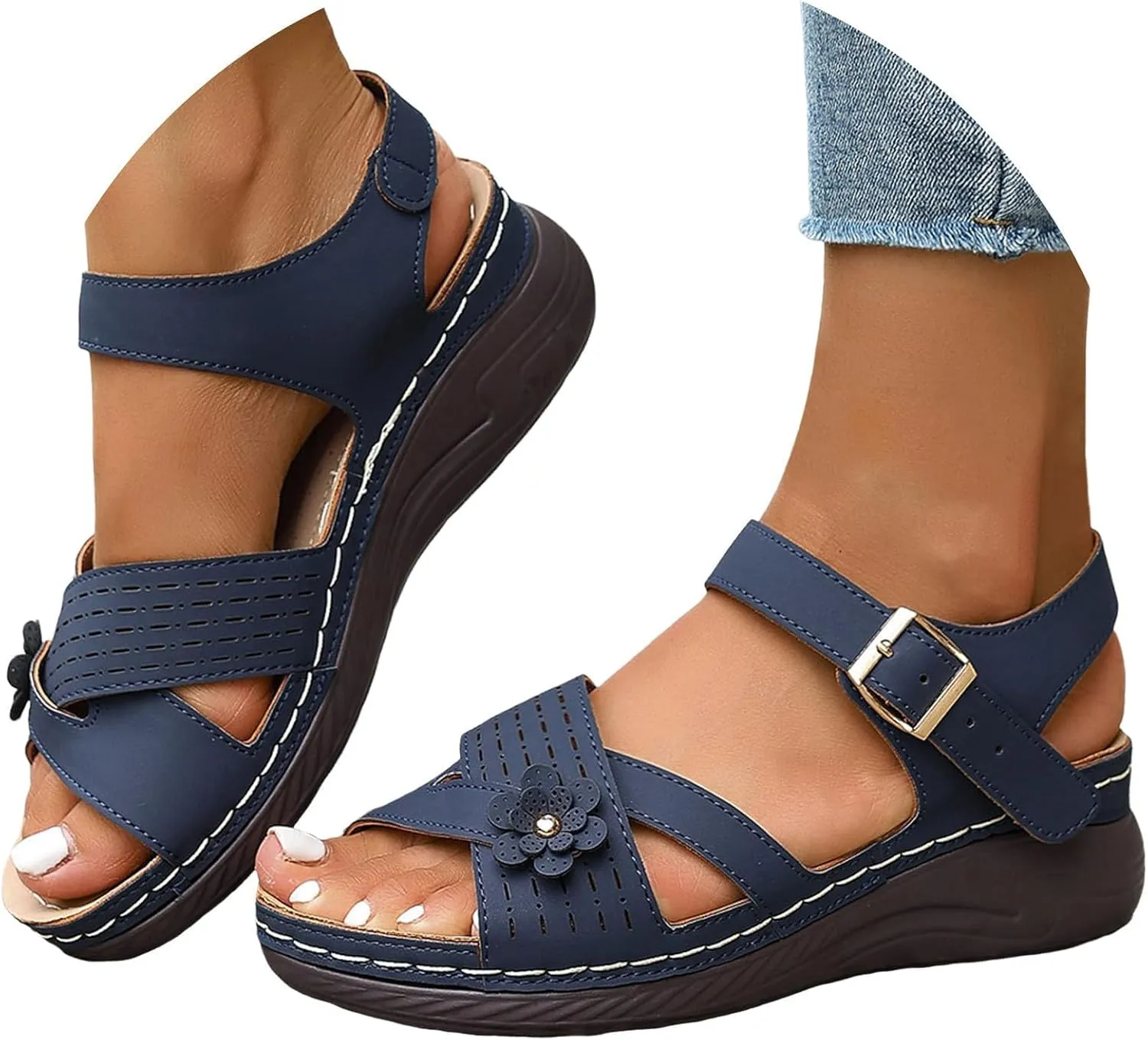 Orthopedic Wedge Sandals for Women Strappy Arch Support Flat Wedges Comfortable Dressy Arch Support Sandals Summer Walking Shoes