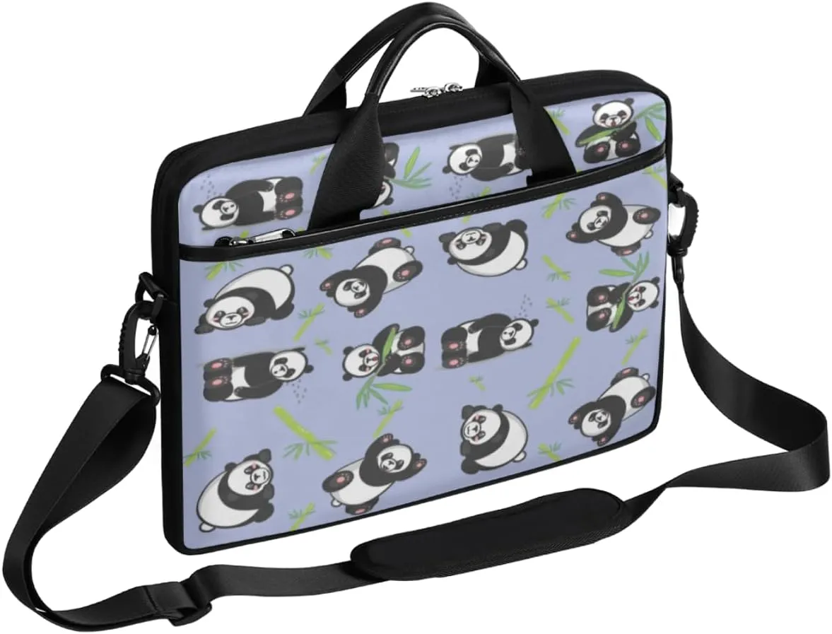 Panda Bamboo Pattern Laptop Computer Bag Waterproof Shoulder Messenger Bag 13-15 inch Durable Laptop Tote Bag with Shoulder Strap Handle Lightweight Crossbody Briefcase