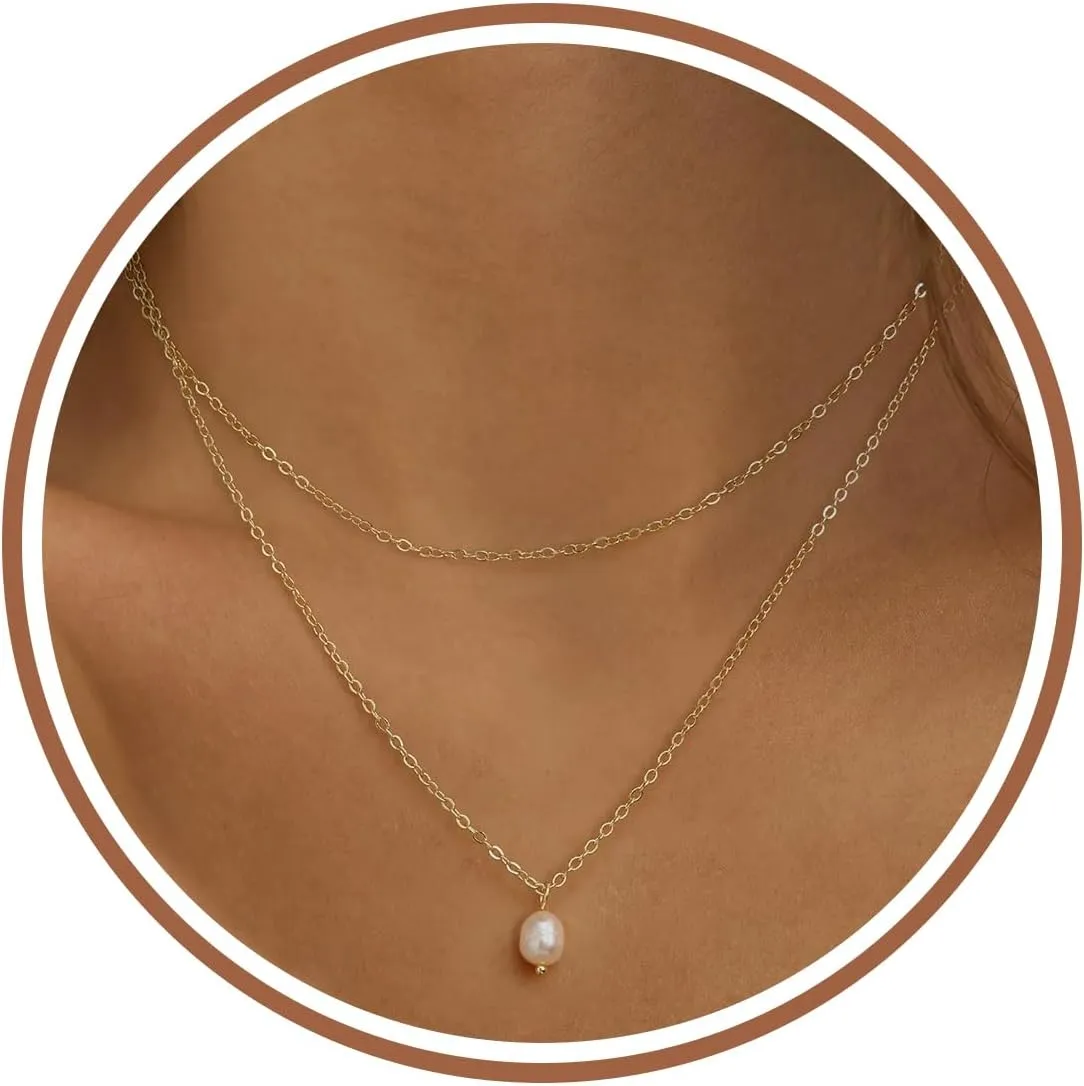 Pearl Necklaces for Women Birthday Gifts Gold and Pearl Necklace Simple Small Freshwater Pearl Choker Necklaces for Women Bridesmaid Gifts for Wedding Day