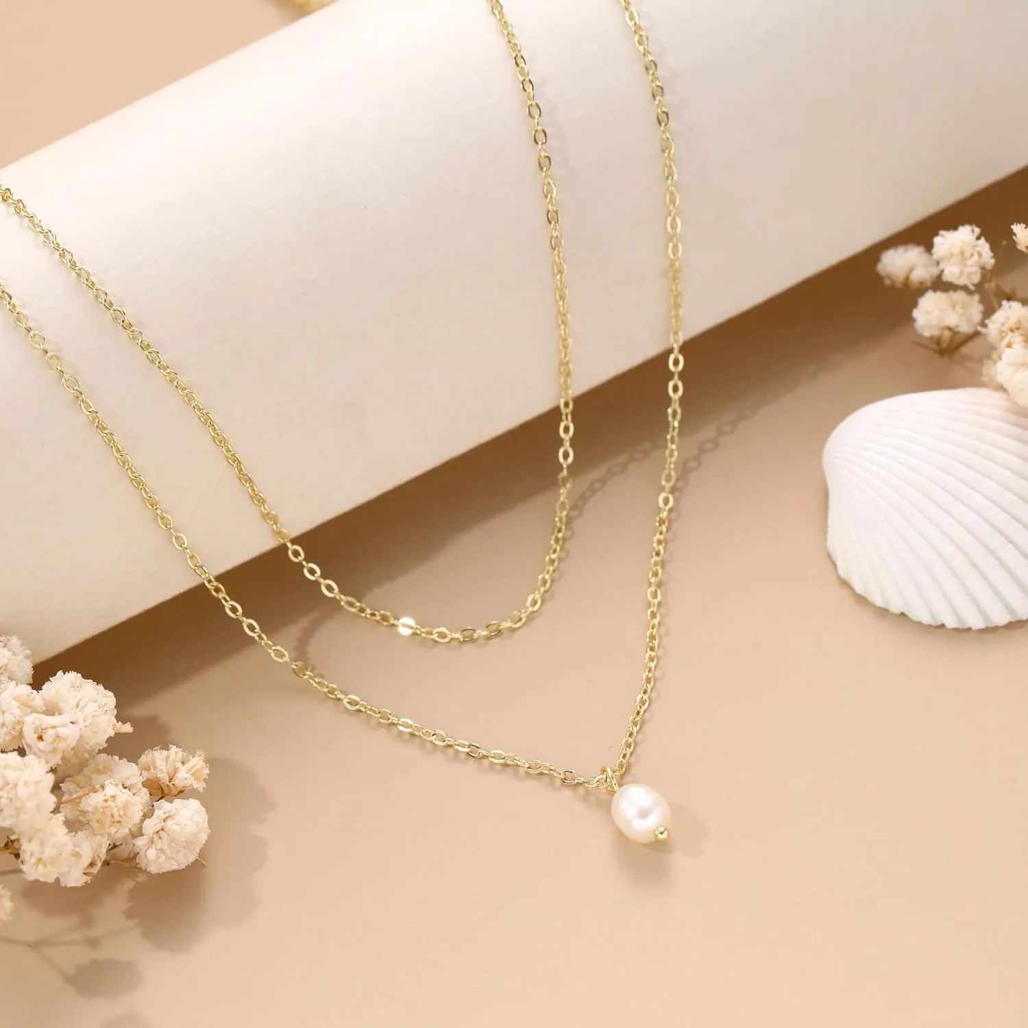Pearl Necklaces for Women Birthday Gifts Gold and Pearl Necklace Simple Small Freshwater Pearl Choker Necklaces for Women Bridesmaid Gifts for Wedding Day