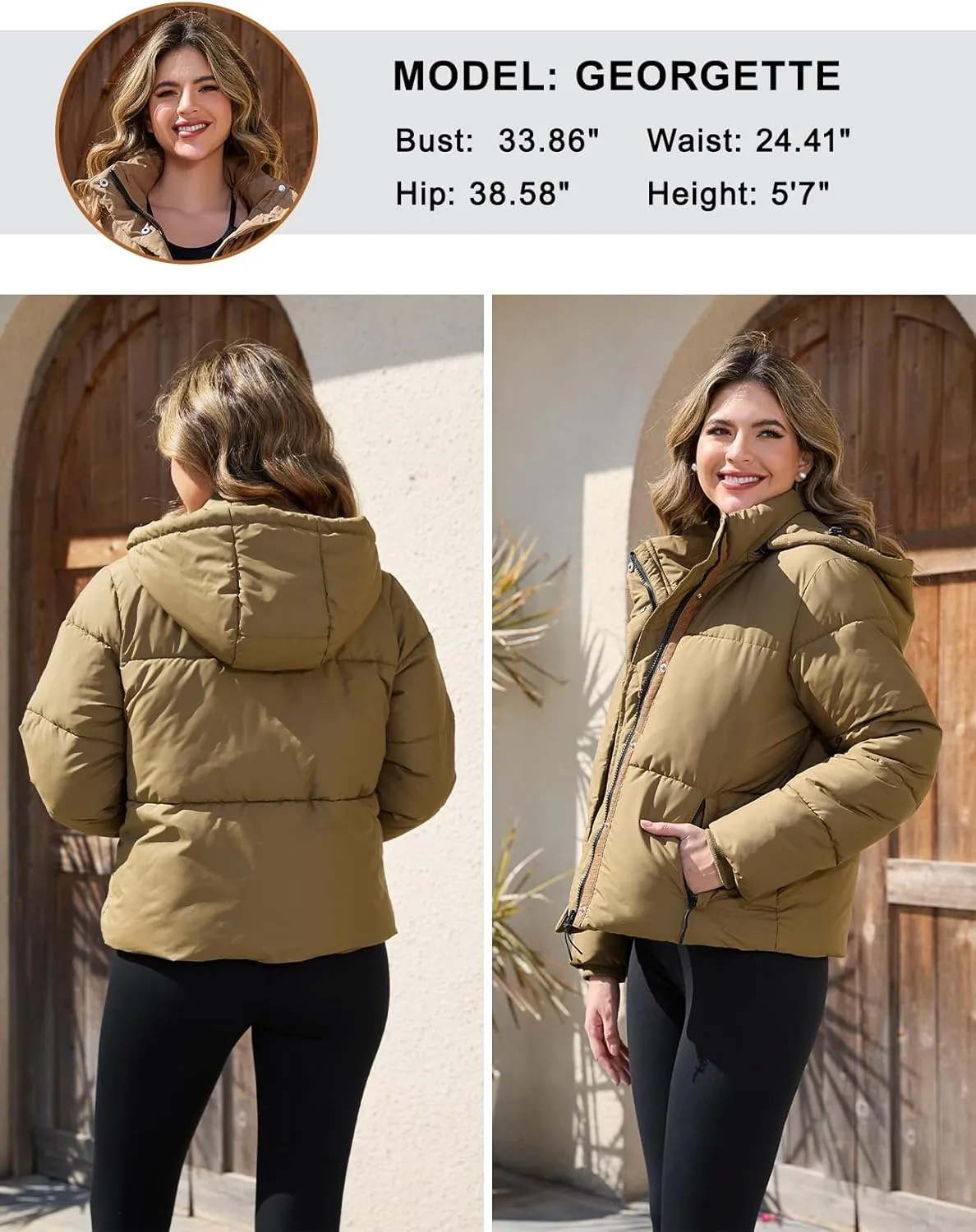 PEHMEA Women's Winter Cropped Puffer Jacket, Full Zip Thicken Short Coat with Detachable Hood