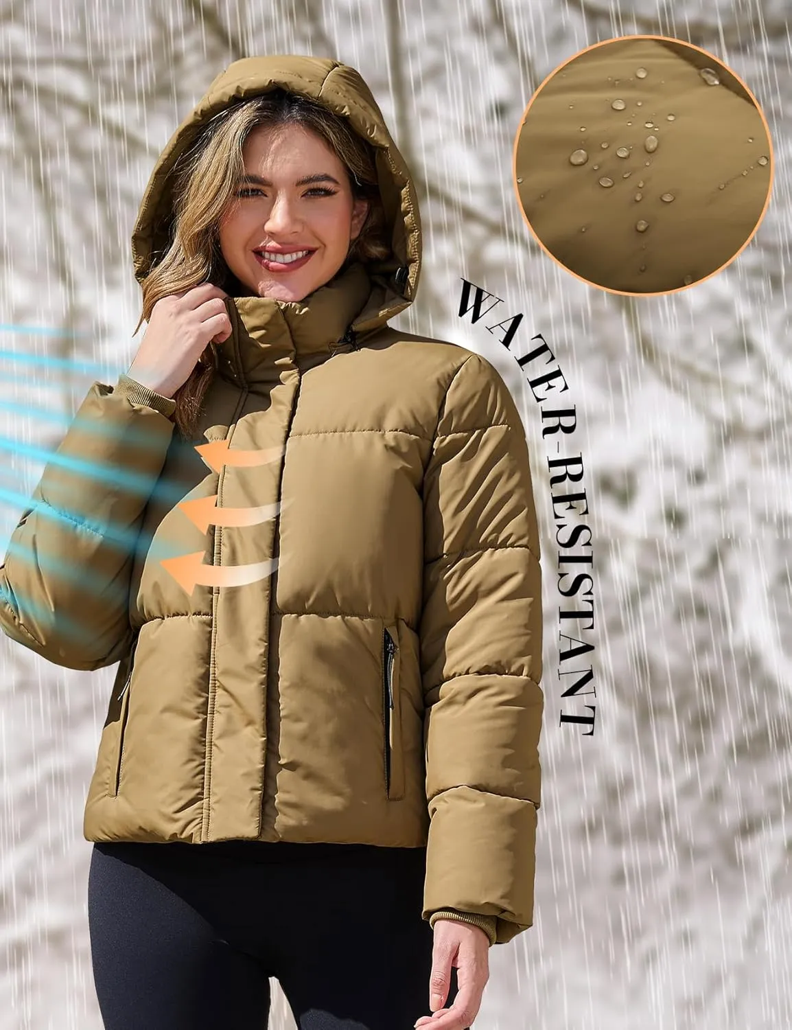 PEHMEA Women's Winter Cropped Puffer Jacket, Full Zip Thicken Short Coat with Detachable Hood