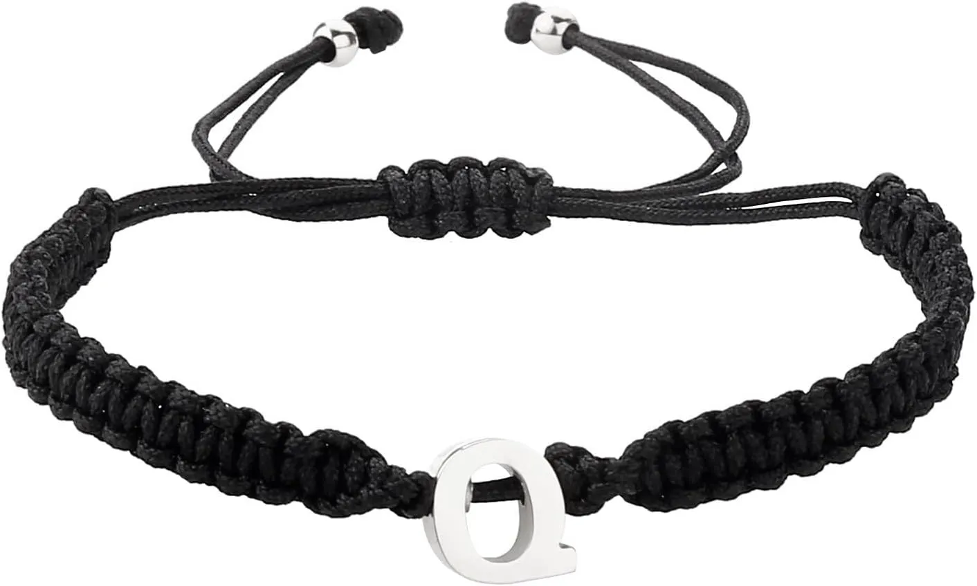 Personalized 26 Initial Bracelet Stainless Steel Silver Plated Letter Black Woven Bracelet Dainty Charm Sports