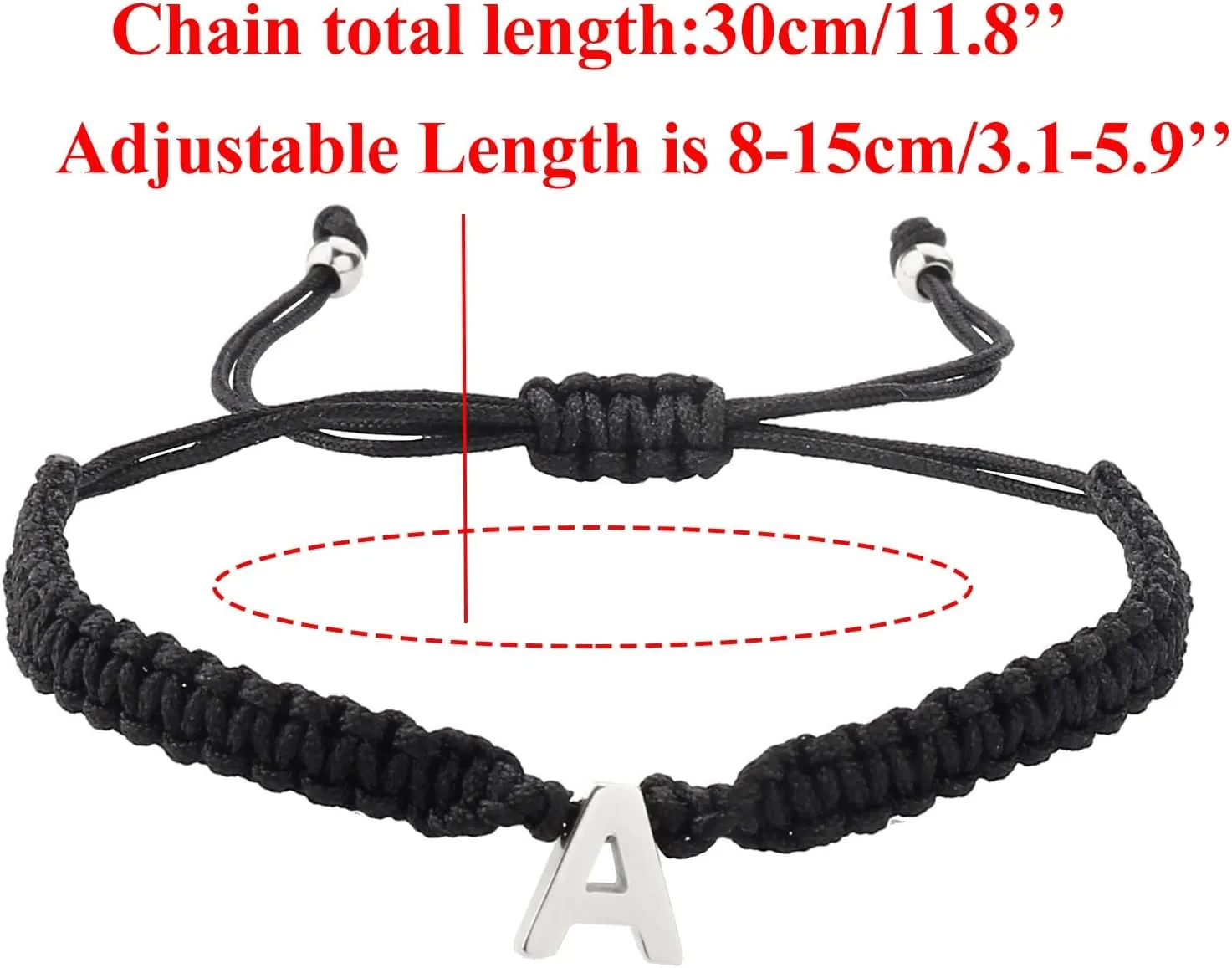 Personalized 26 Initial Bracelet Stainless Steel Silver Plated Letter Black Woven Bracelet Dainty Charm Sports
