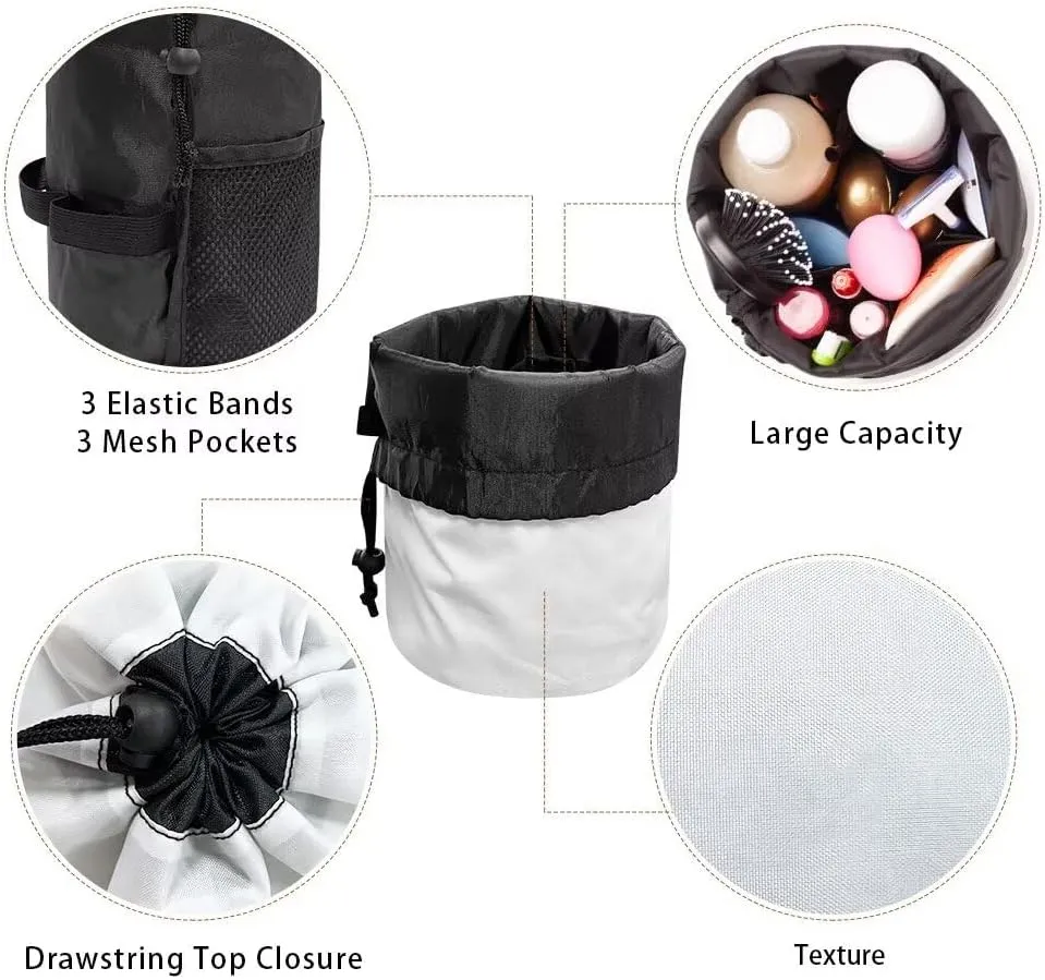Poceacles Axolotl Floral Pink Blue Drawstring Makeup Bags for Women, Large Capacity Travel Cosmetic Bag Multi-functional Bucket Toiletry Bag Organizer Storage Pocket