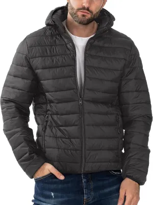 Polu Men's Puffer Jacket with Hood Warm Lightweight Hooded Winter Coat Down Jacket For Men Work Outdoor Hiking