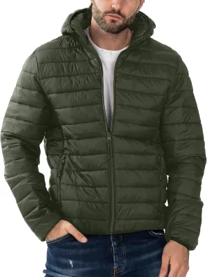 Polu Men's Puffer Jacket with Hood Warm Lightweight Hooded Winter Coat Down Jacket For Men Work Outdoor Hiking