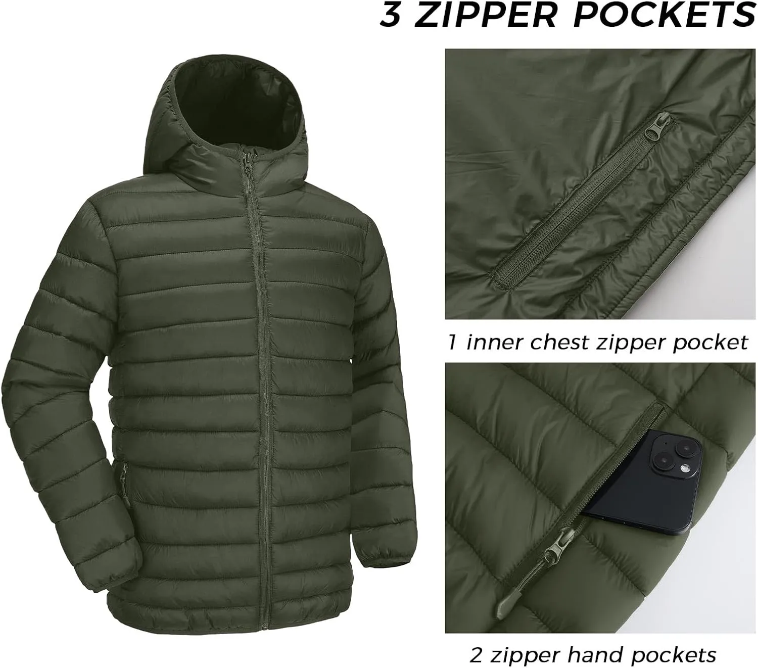 Polu Men's Puffer Jacket with Hood Warm Lightweight Hooded Winter Coat Down Jacket For Men Work Outdoor Hiking
