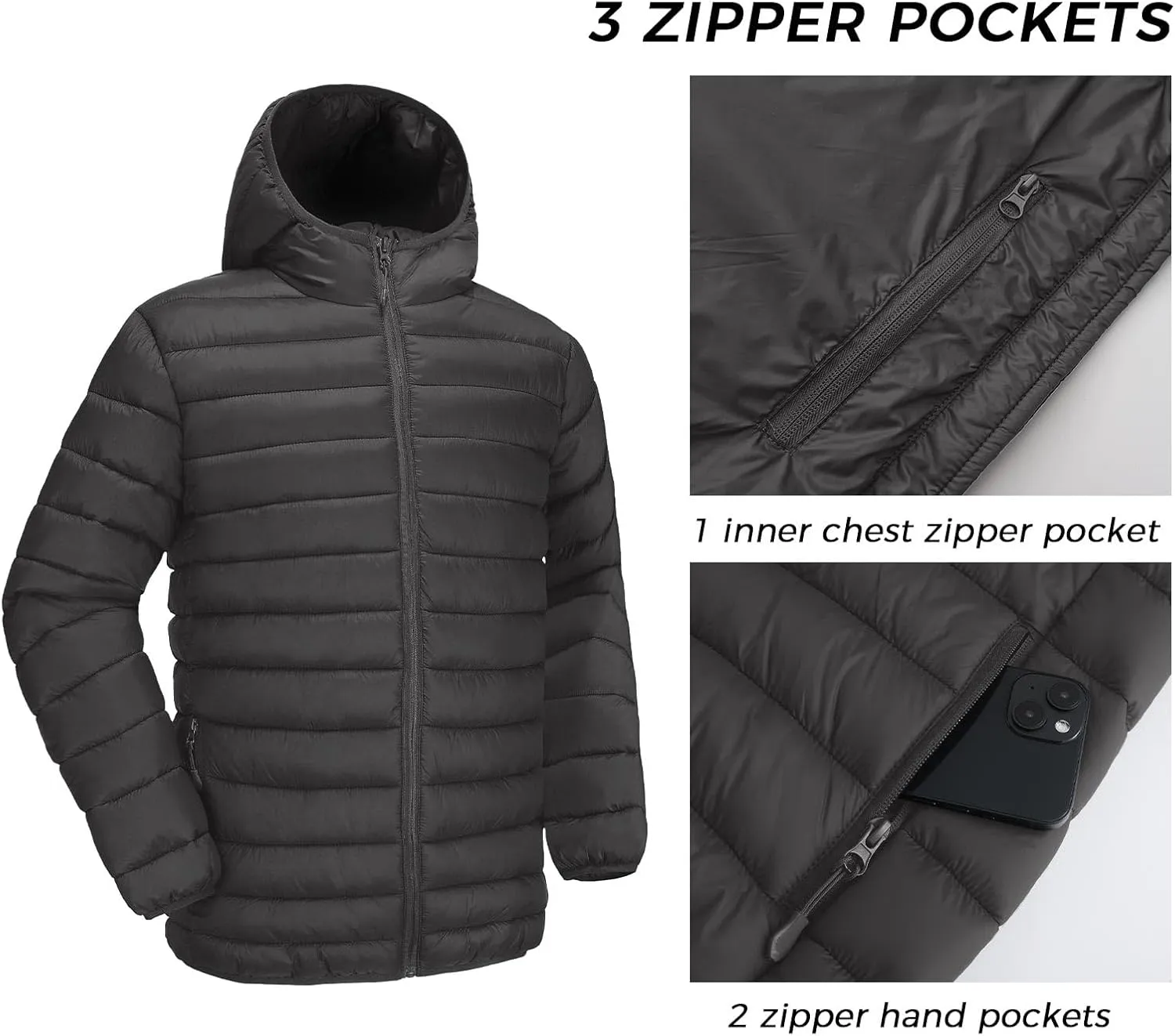 Polu Men's Puffer Jacket with Hood Warm Lightweight Hooded Winter Coat Down Jacket For Men Work Outdoor Hiking