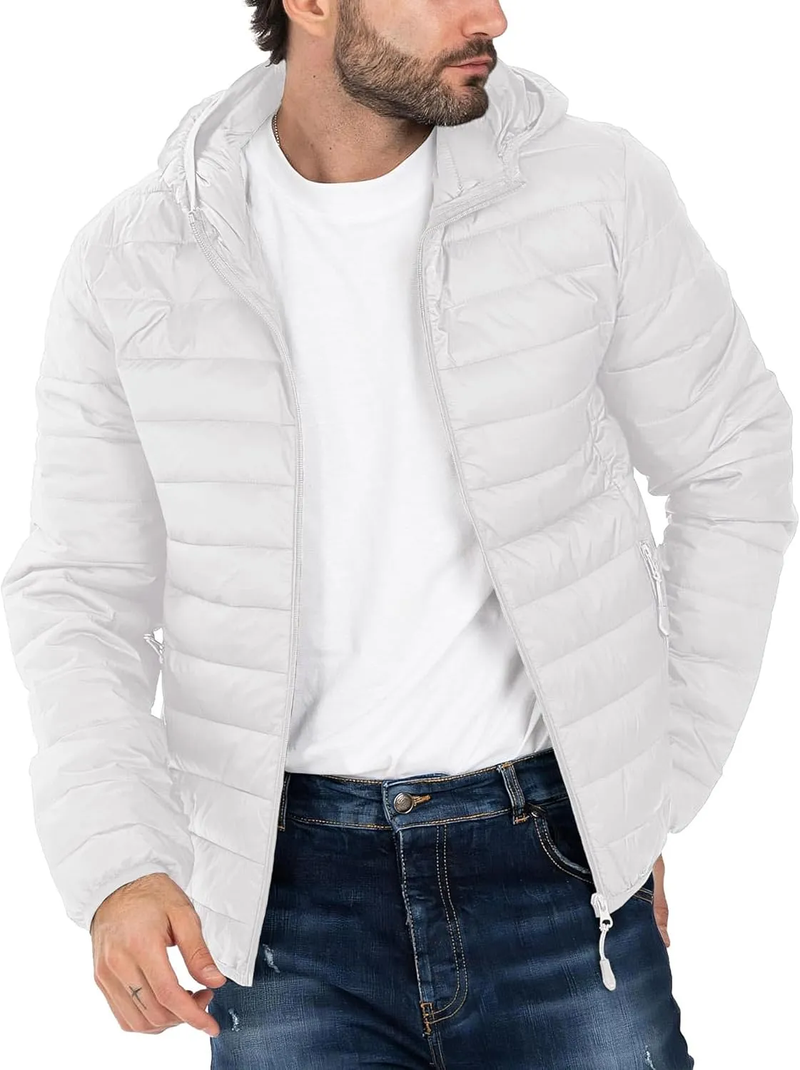 Polu Men's Puffer Jacket with Hood Warm Lightweight Hooded Winter Coat Down Jacket For Men Work Outdoor Hiking
