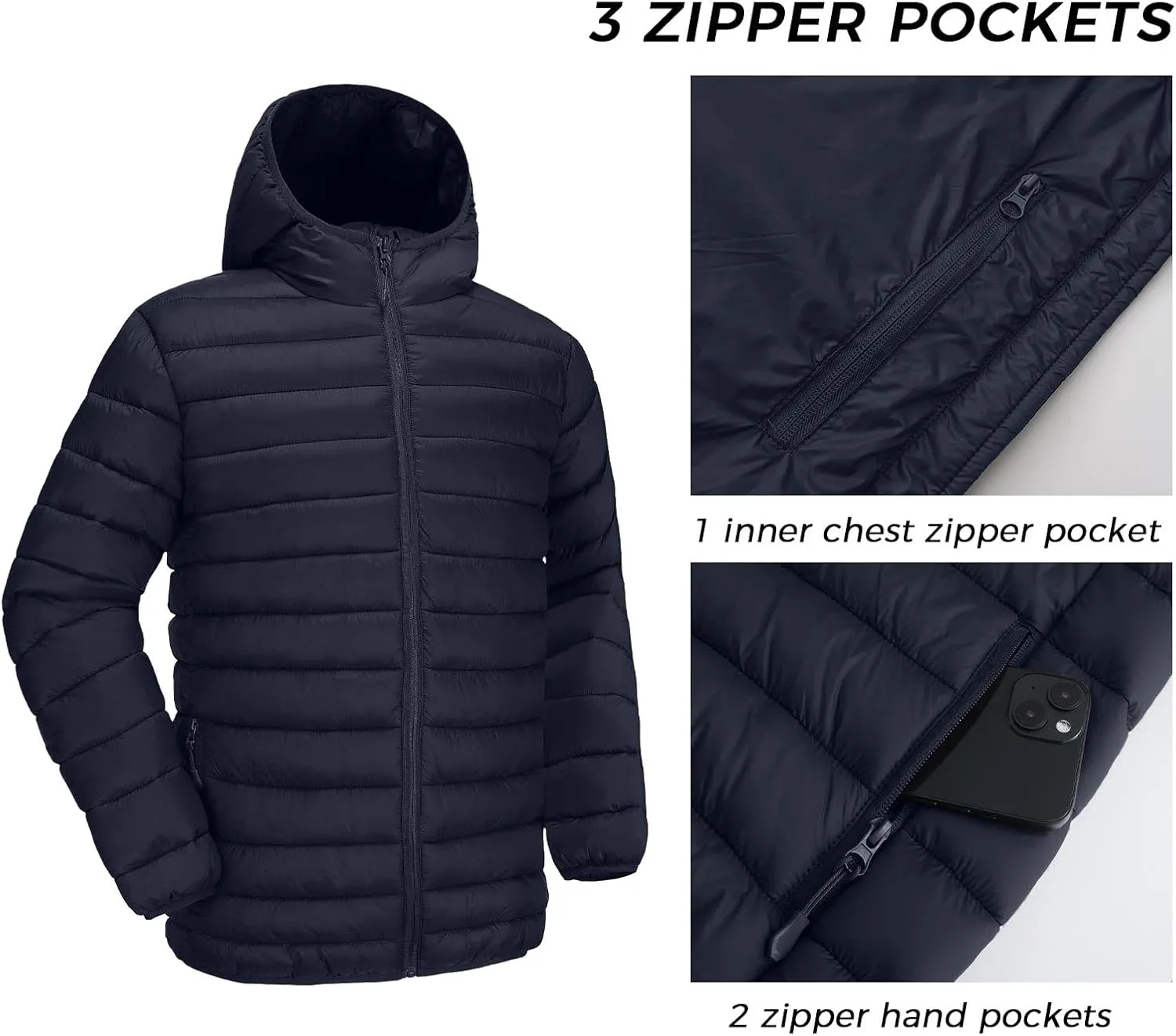 Polu Men's Puffer Jacket with Hood Warm Lightweight Hooded Winter Coat Down Jacket For Men Work Outdoor Hiking