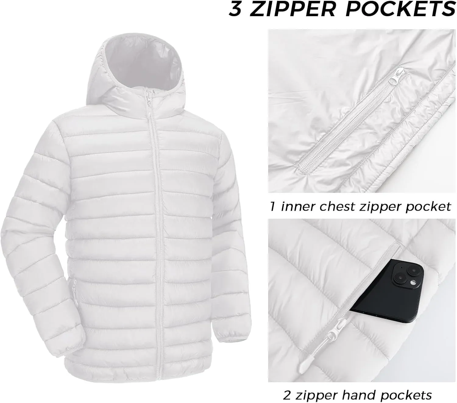 Polu Men's Puffer Jacket with Hood Warm Lightweight Hooded Winter Coat Down Jacket For Men Work Outdoor Hiking