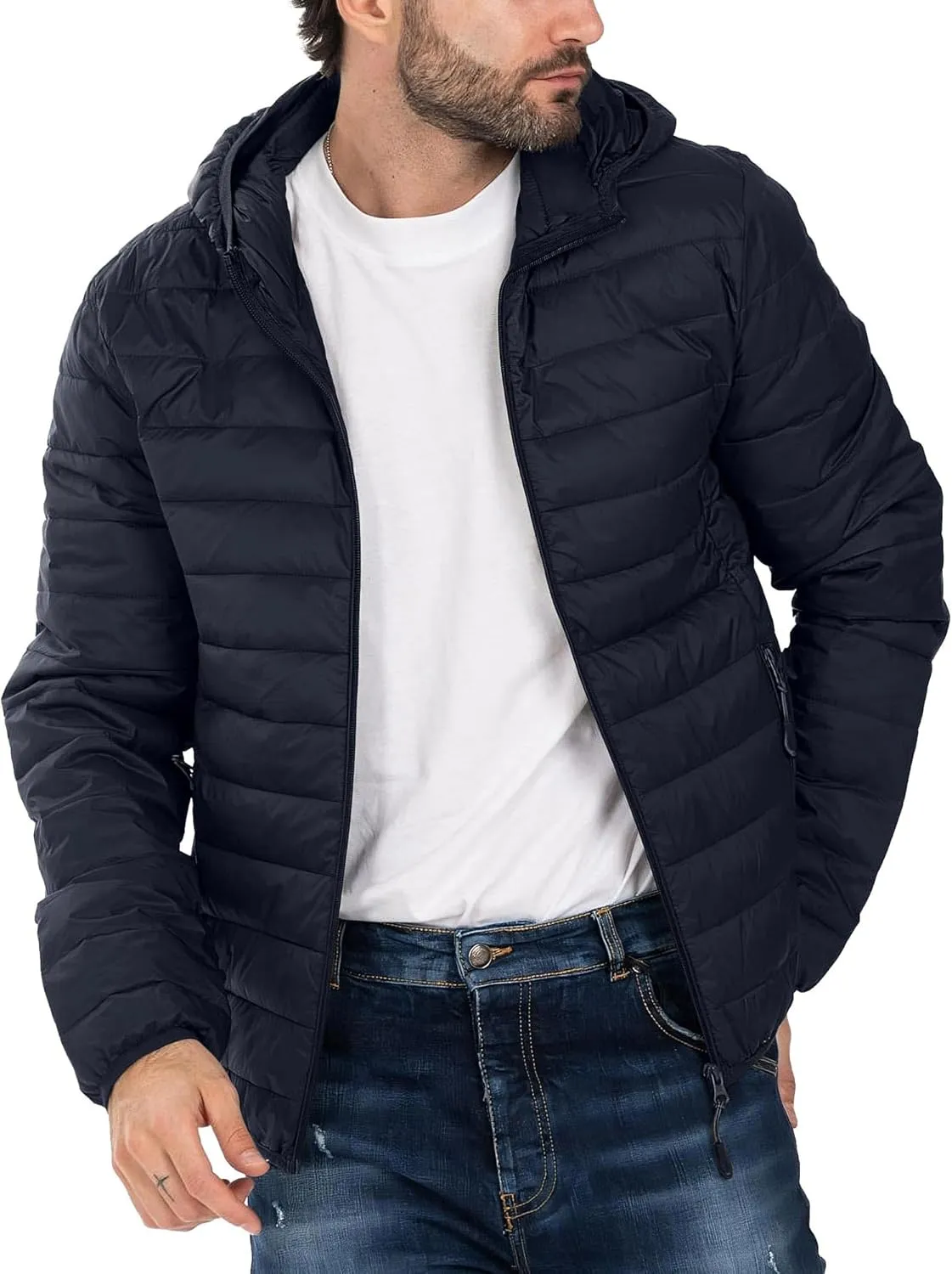Polu Men's Puffer Jacket with Hood Warm Lightweight Hooded Winter Coat Down Jacket For Men Work Outdoor Hiking