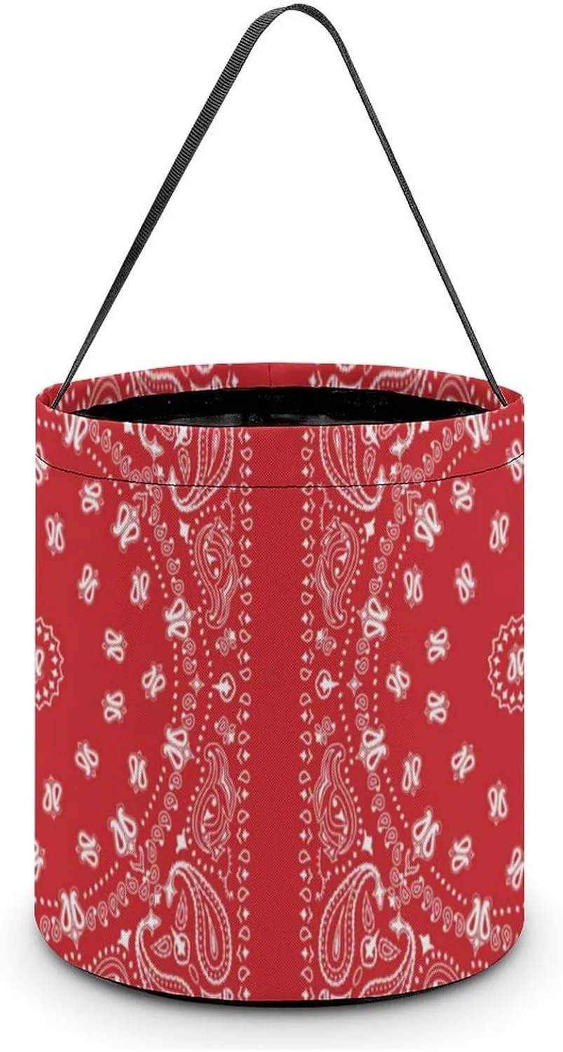 Red Bandana Pattern Funny Easter Egg Bags Trick-o-r-Treat Tote Bag Reusable Bucket Storage Basket Handbag Party Novelty