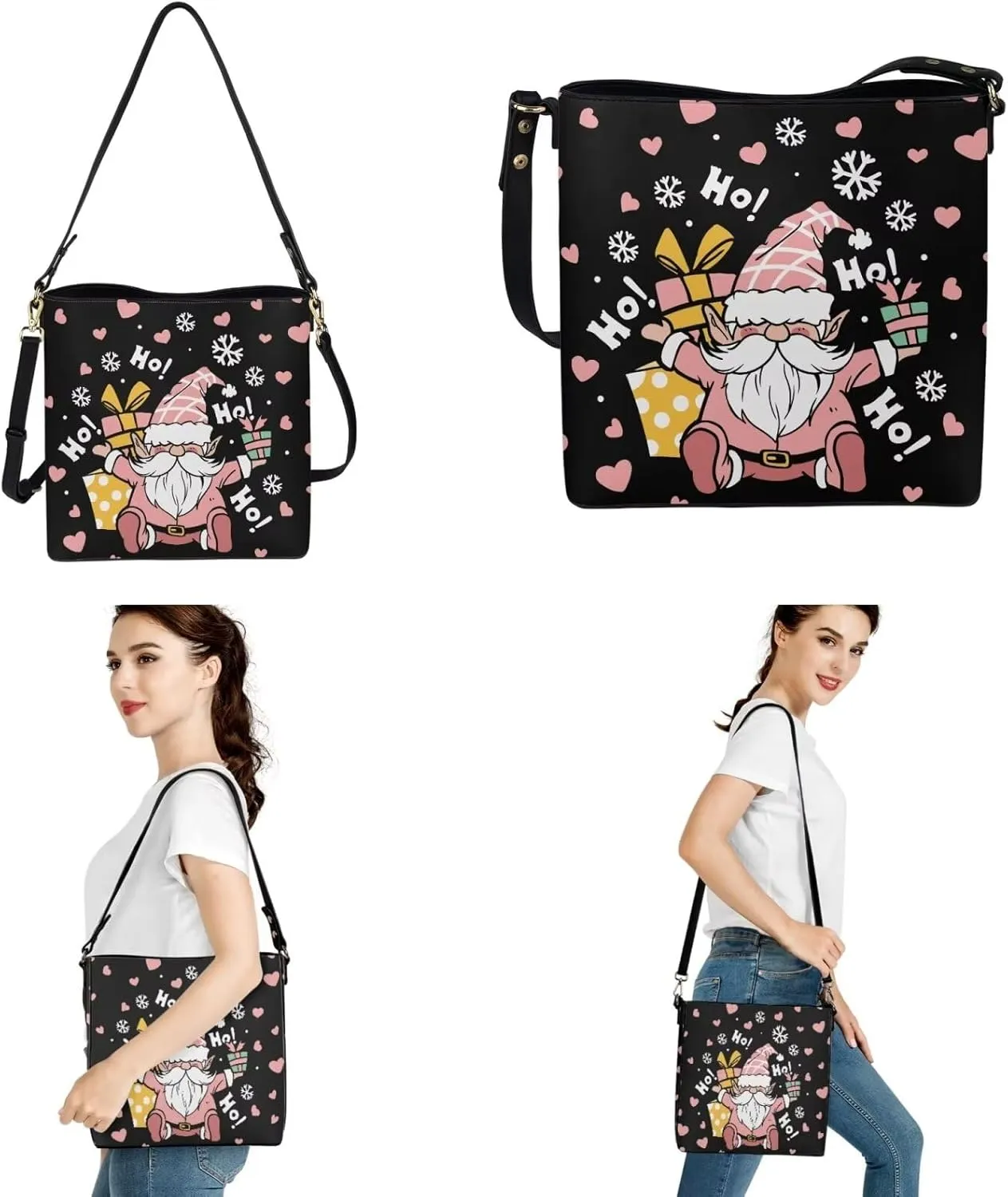 Rnyleeg Crossbody Bag for Women Leather Hobo Handbag with Pocket Bucket Bag with 2 pcs Adjustable Strap Matching Car Key Case