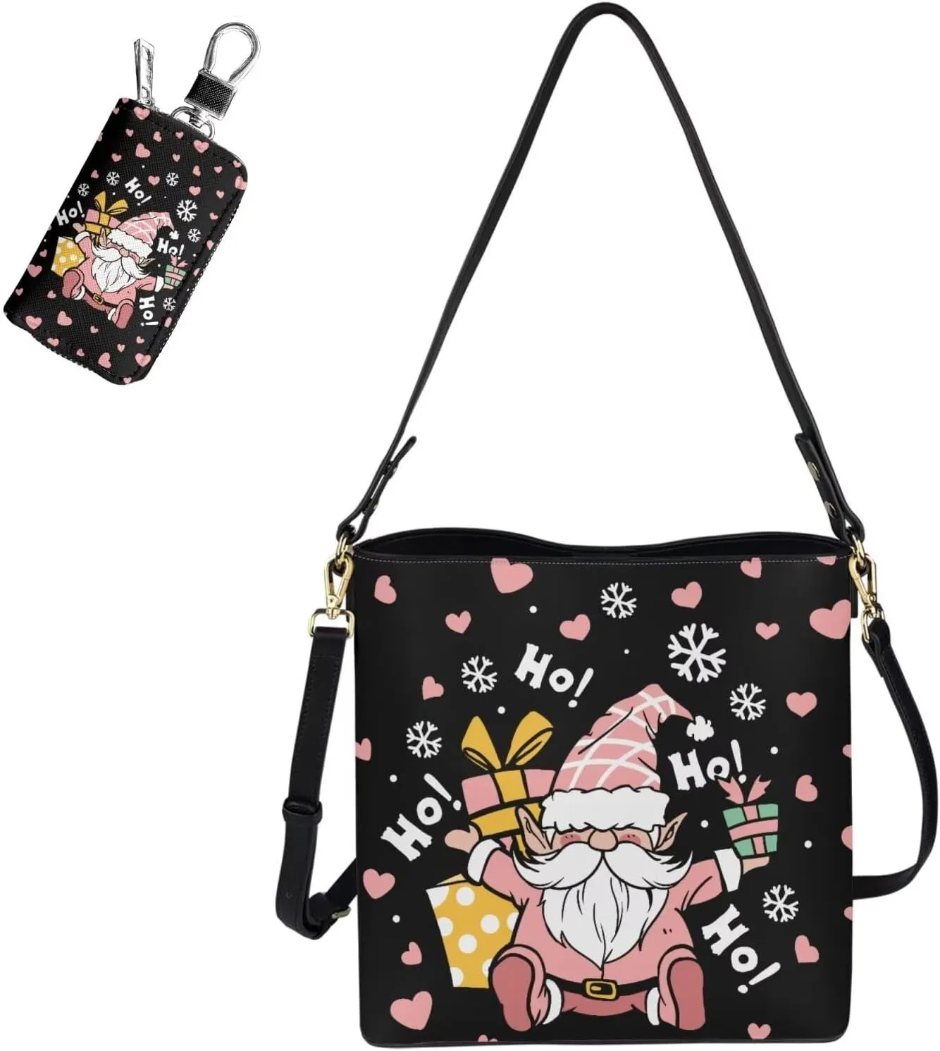 Rnyleeg Crossbody Bag for Women Leather Hobo Handbag with Pocket Bucket Bag with 2 pcs Adjustable Strap Matching Car Key Case
