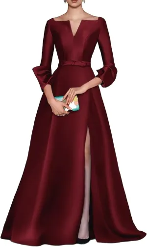 Satin Mother of The Bride Dresses for Wedding Long Wedding Guest Dress for Women with Slit