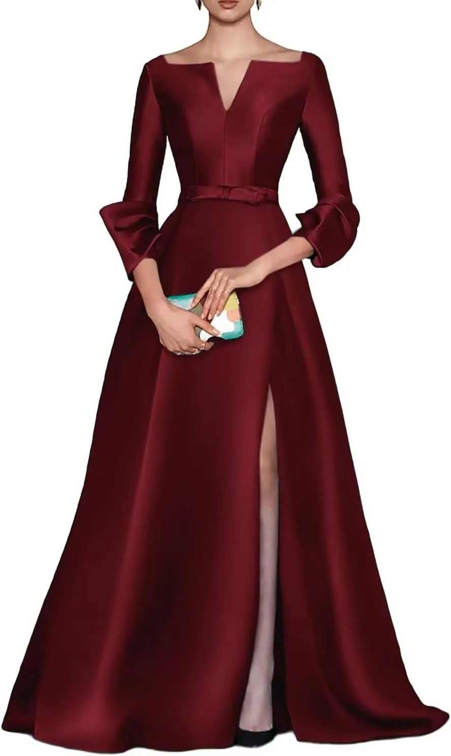 Satin Mother of The Bride Dresses for Wedding Long Wedding Guest Dress for Women with Slit