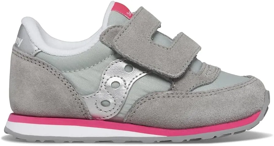 Saucony Kids Baby Jazz Hook & Loop Sneaker, Grey/Silver/Pink, 8 US Unisex Toddler