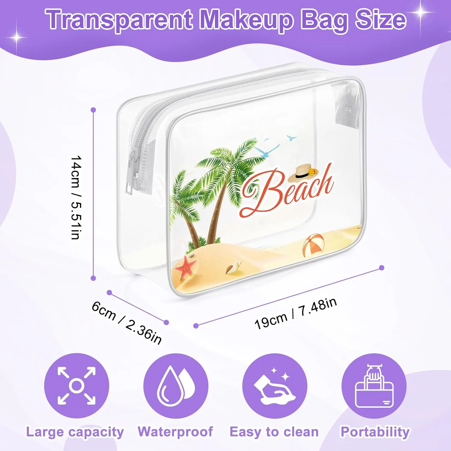 Sazuwu Beach Lover Gifts for Women Clear Makeup Bags with Zipper Beach Inspirational Gifts Beach Themed Gifts Cosmetic Travel Bag Organizer Fun Beach Gifts for Girls Trip Birthday Graduation Gifts