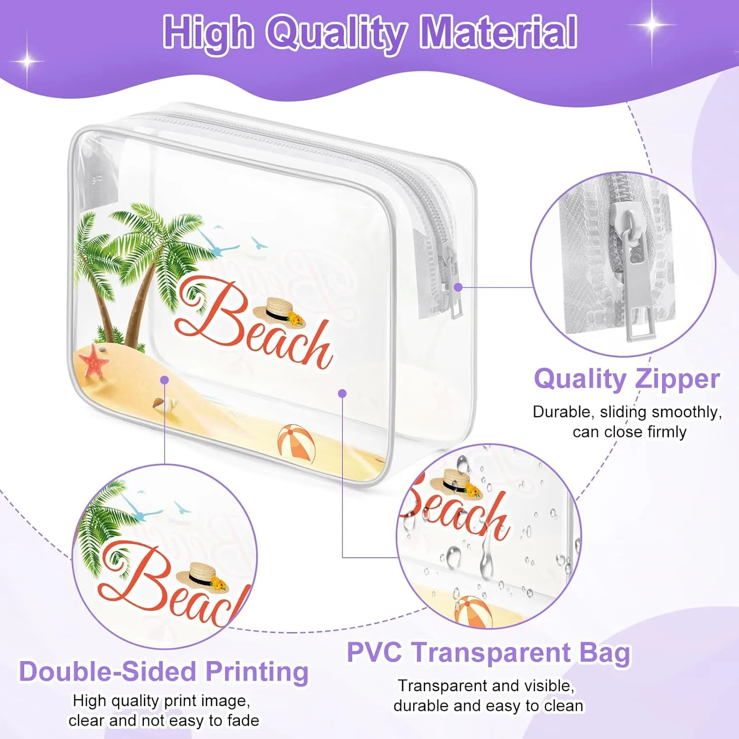Sazuwu Beach Lover Gifts for Women Clear Makeup Bags with Zipper Beach Inspirational Gifts Beach Themed Gifts Cosmetic Travel Bag Organizer Fun Beach Gifts for Girls Trip Birthday Graduation Gifts