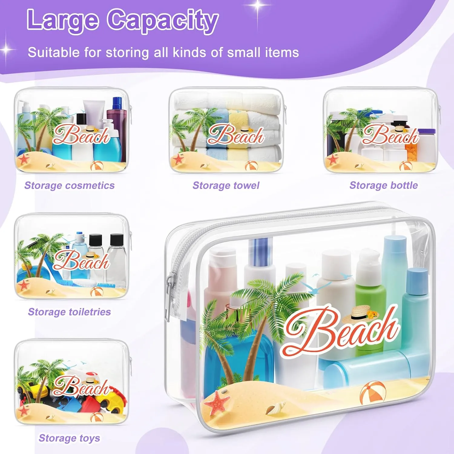 Sazuwu Beach Lover Gifts for Women Clear Makeup Bags with Zipper Beach Inspirational Gifts Beach Themed Gifts Cosmetic Travel Bag Organizer Fun Beach Gifts for Girls Trip Birthday Graduation Gifts