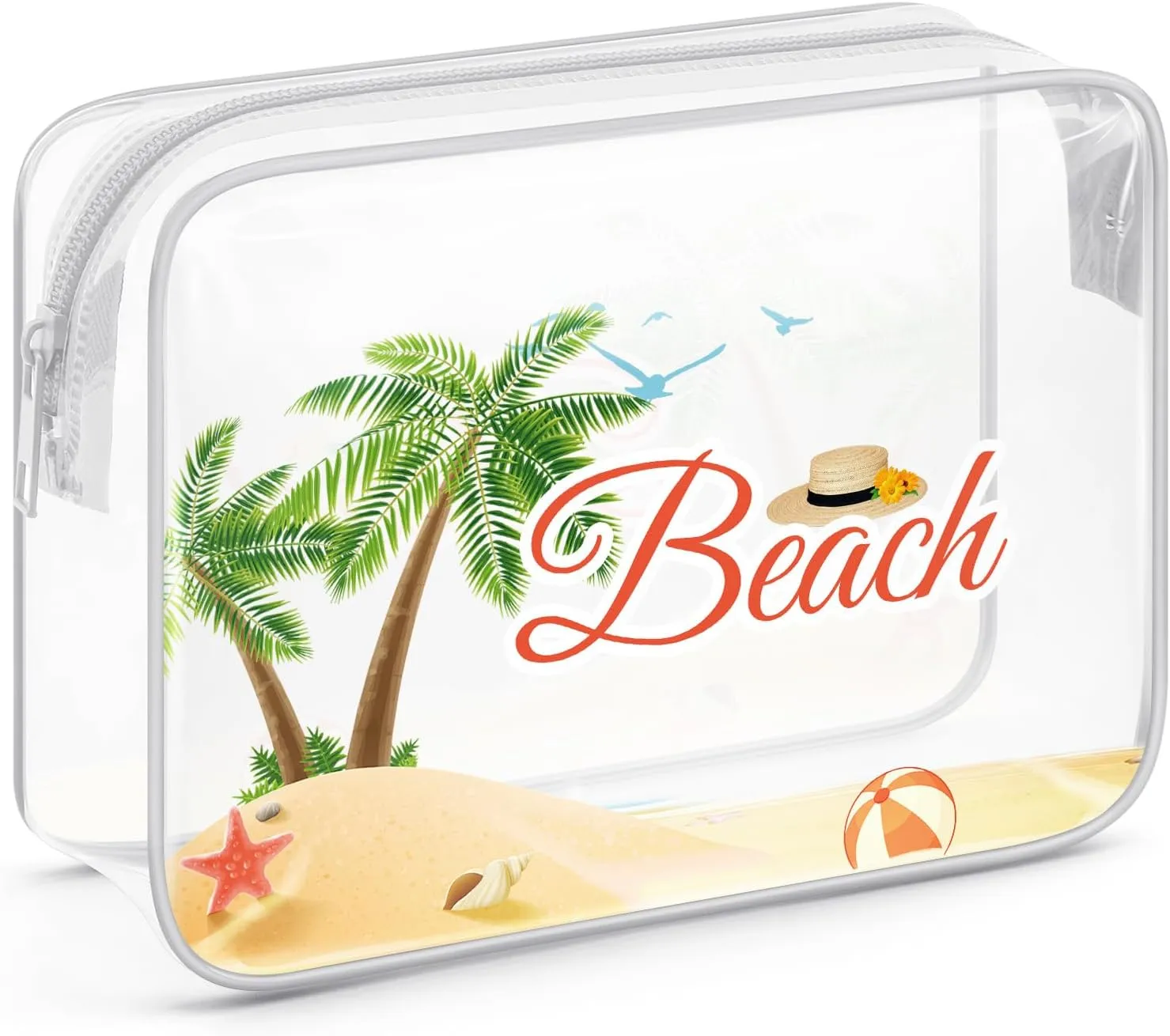 Sazuwu Beach Lover Gifts for Women Clear Makeup Bags with Zipper Beach Inspirational Gifts Beach Themed Gifts Cosmetic Travel Bag Organizer Fun Beach Gifts for Girls Trip Birthday Graduation Gifts