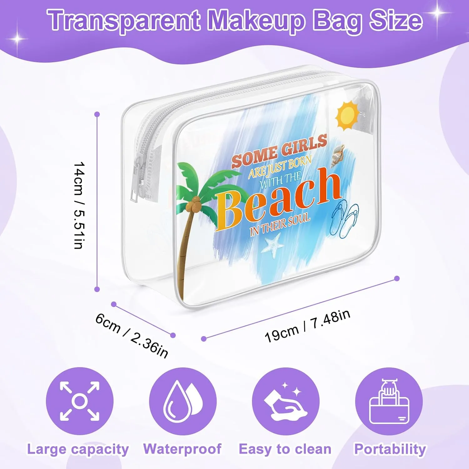 Sazuwu Girls Beach Trip Gifts Clear Makeup Bags with Zipper Beach Themed Gifts for Adults Birthday Gifts for Beach Lover Cosmetic Travel Bag Organizer Beach Vacation Gifts for Women Friends