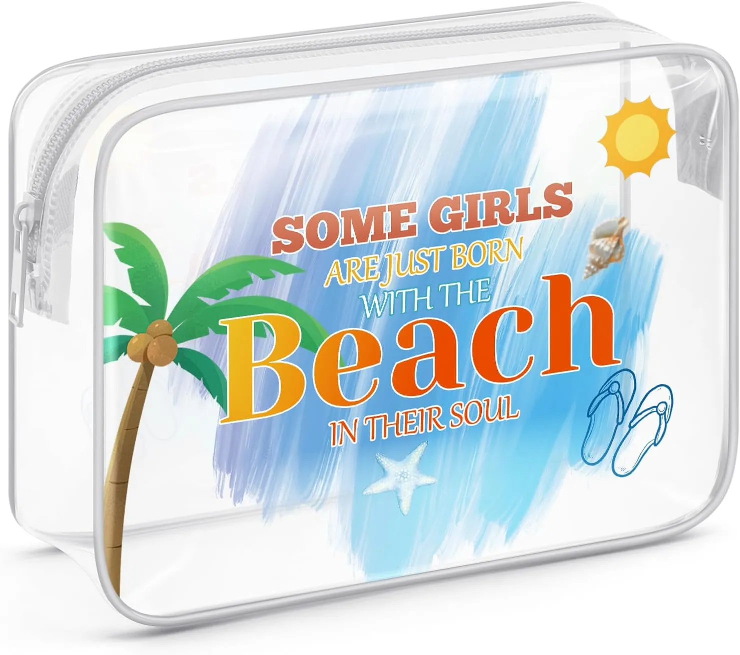 Sazuwu Girls Beach Trip Gifts Clear Makeup Bags with Zipper Beach Themed Gifts for Adults Birthday Gifts for Beach Lover Cosmetic Travel Bag Organizer Beach Vacation Gifts for Women Friends