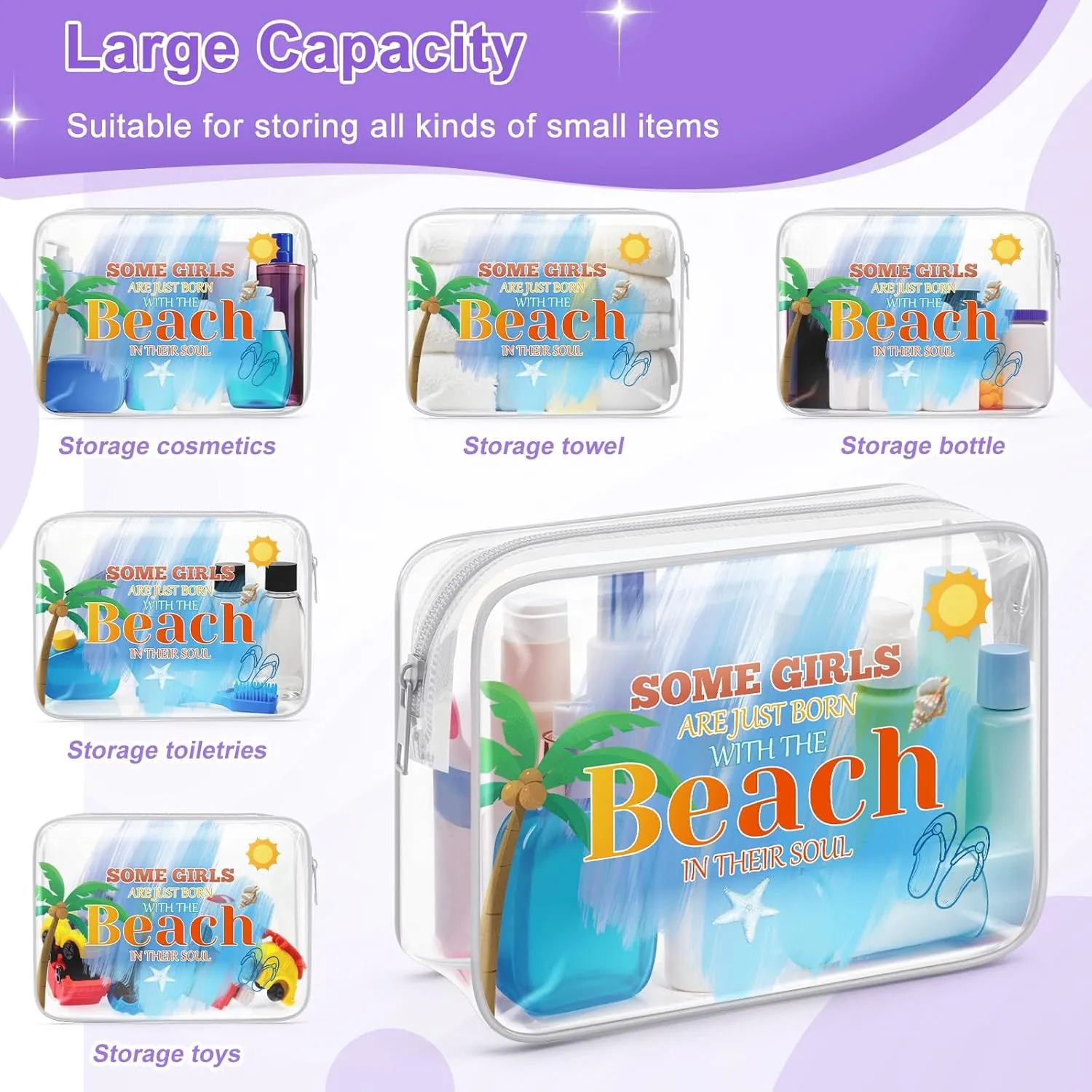 Sazuwu Girls Beach Trip Gifts Clear Makeup Bags with Zipper Beach Themed Gifts for Adults Birthday Gifts for Beach Lover Cosmetic Travel Bag Organizer Beach Vacation Gifts for Women Friends