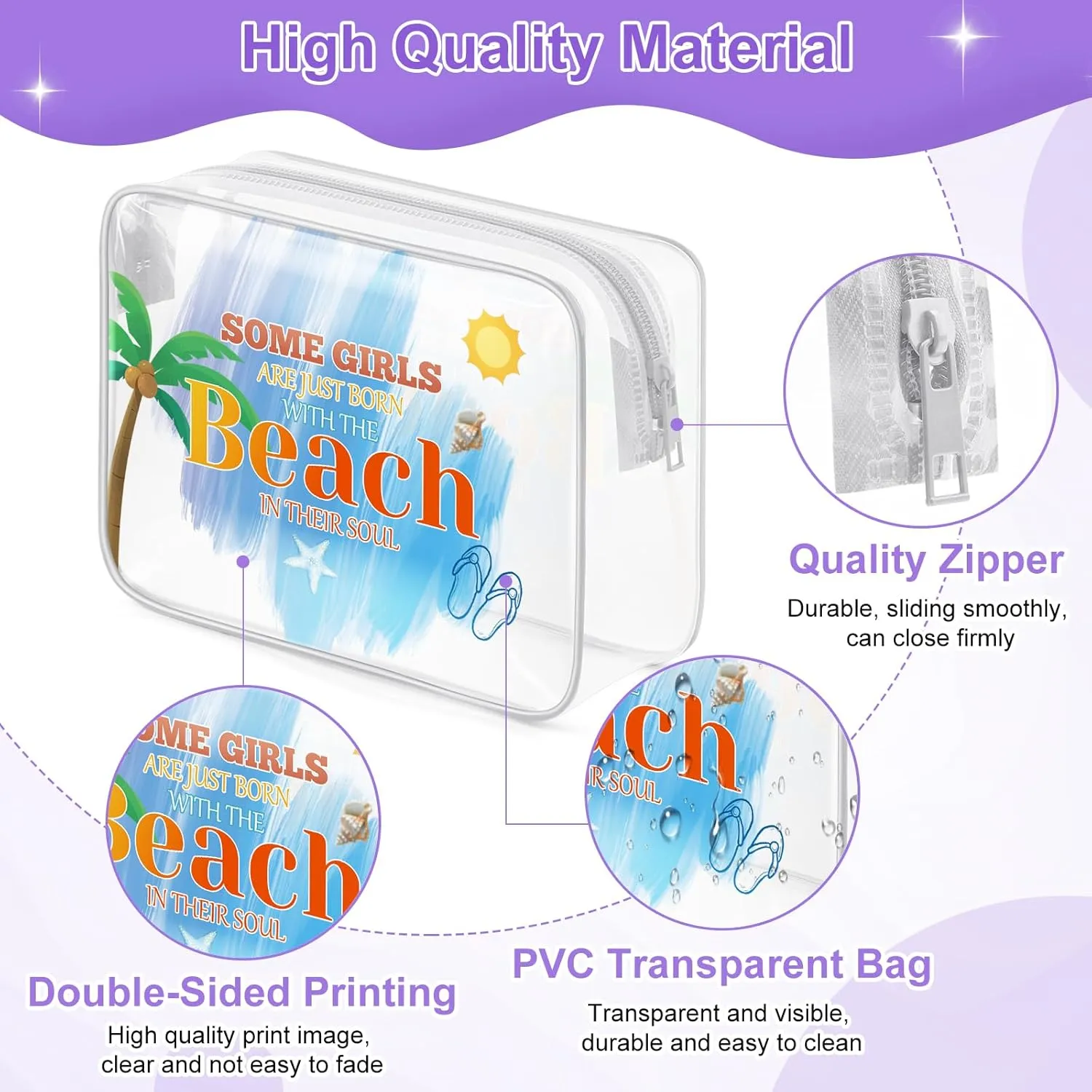 Sazuwu Girls Beach Trip Gifts Clear Makeup Bags with Zipper Beach Themed Gifts for Adults Birthday Gifts for Beach Lover Cosmetic Travel Bag Organizer Beach Vacation Gifts for Women Friends