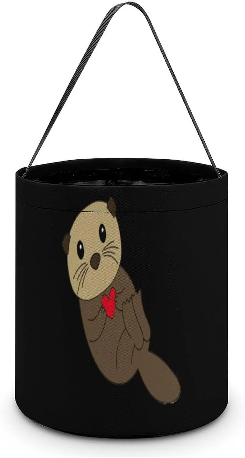 Sea Otter Heart Funny Easter Egg Bags Trick-o-r-Treat Tote Bag Reusable Bucket Storage Basket Handbag Party Novelty