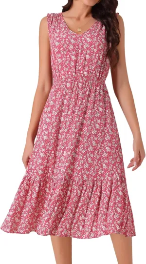 Seta T Women's Summer Dresses 2025 V Neck Sleeveless Sundress Beach Floral Flowy Midi Dress with Pockets