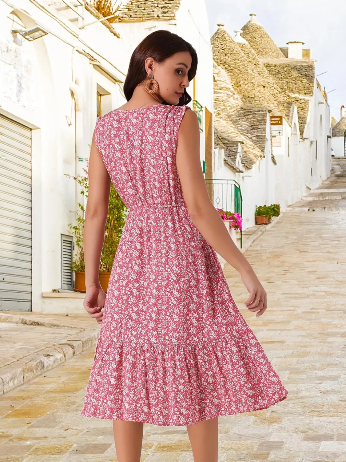 Seta T Women's Summer Dresses 2025 V Neck Sleeveless Sundress Beach Floral Flowy Midi Dress with Pockets