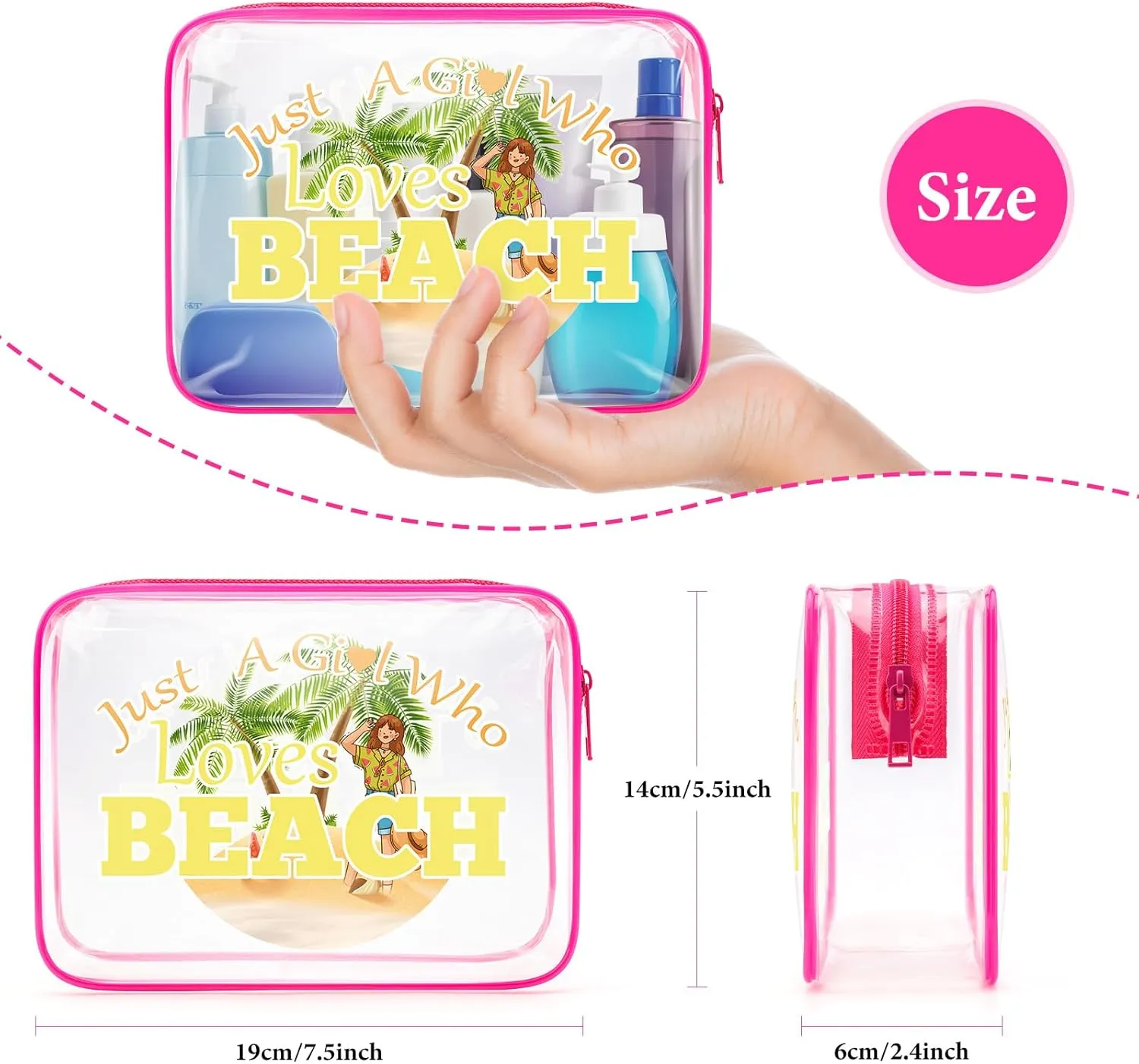 Sfodiary Beach Lover Gift Beach Gifts for Women Makeup Bag Beach Themed Cosmetic Bag Birthday Christmas Graduation Gift for Women Teens Beach Lover Summer Vocation Gift Clear PVC Toiletry Bag