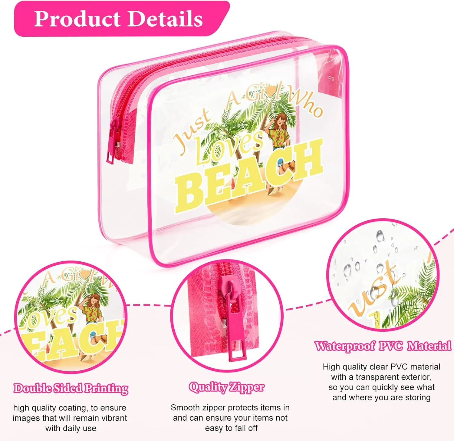 Sfodiary Beach Lover Gift Beach Gifts for Women Makeup Bag Beach Themed Cosmetic Bag Birthday Christmas Graduation Gift for Women Teens Beach Lover Summer Vocation Gift Clear PVC Toiletry Bag