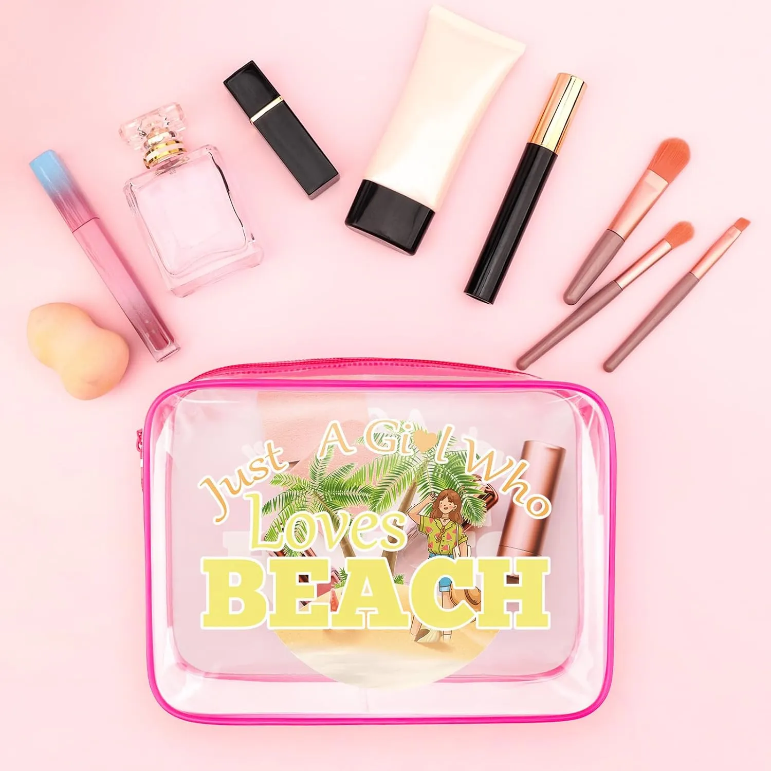 Sfodiary Beach Lover Gift Beach Gifts for Women Makeup Bag Beach Themed Cosmetic Bag Birthday Christmas Graduation Gift for Women Teens Beach Lover Summer Vocation Gift Clear PVC Toiletry Bag