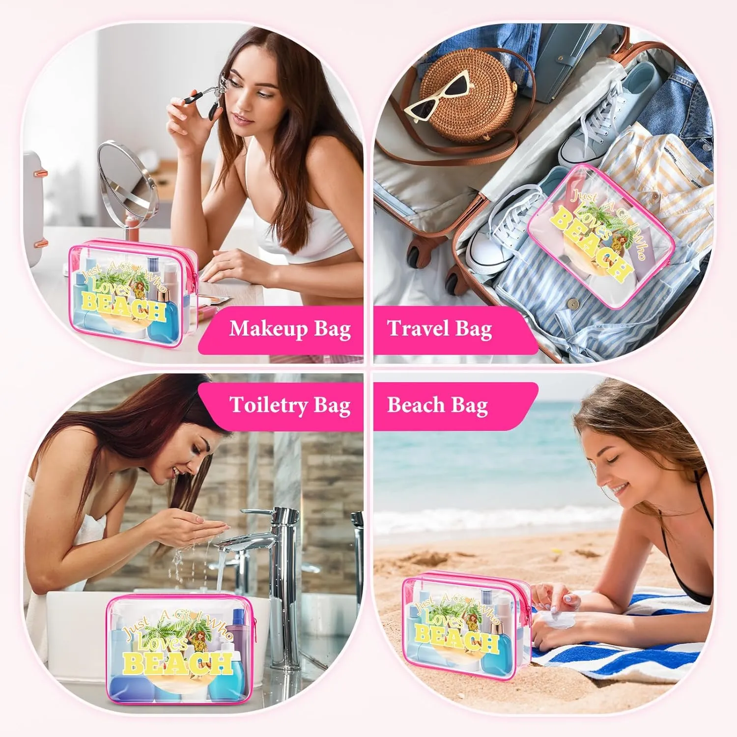 Sfodiary Beach Lover Gift Beach Gifts for Women Makeup Bag Beach Themed Cosmetic Bag Birthday Christmas Graduation Gift for Women Teens Beach Lover Summer Vocation Gift Clear PVC Toiletry Bag